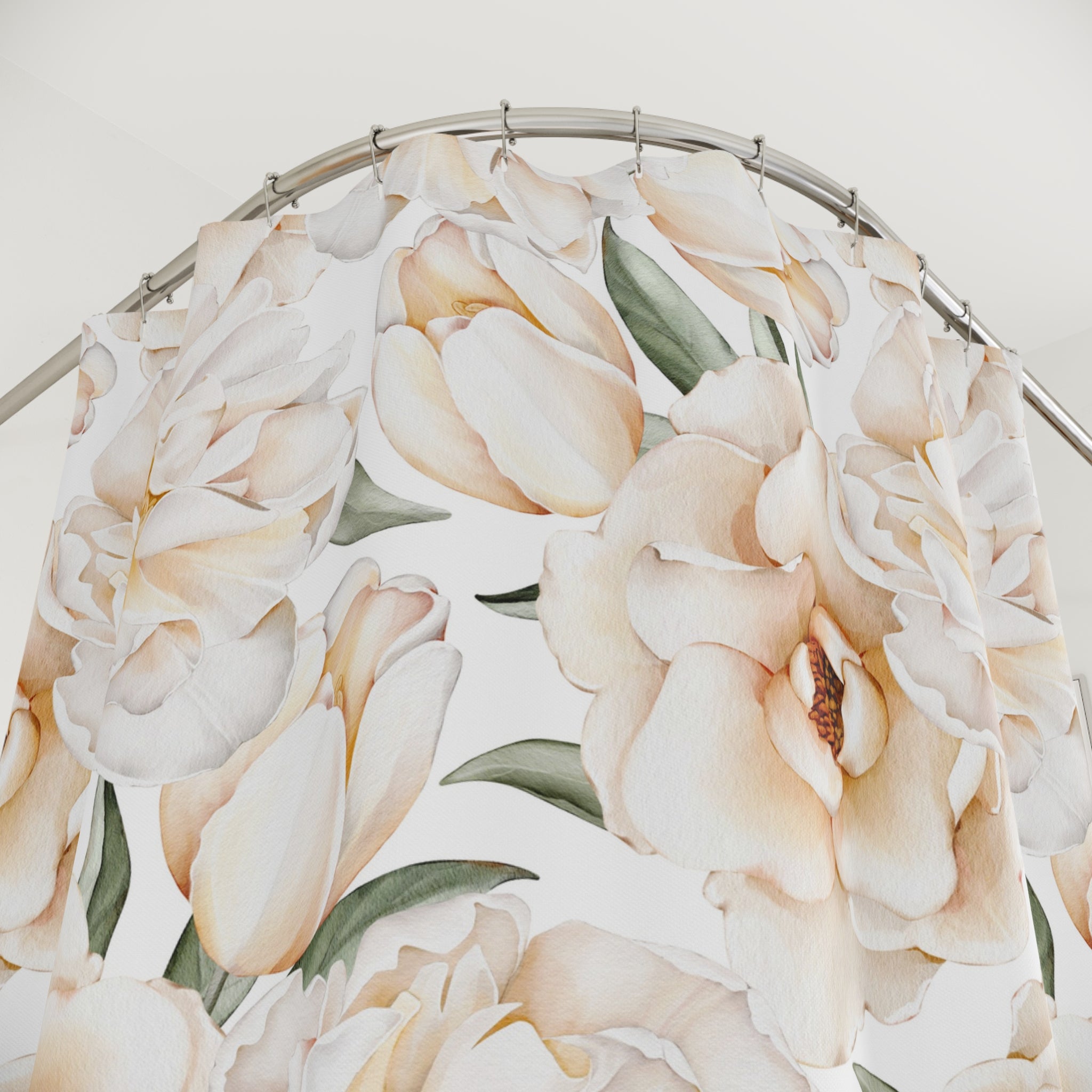 Cream Peony Vintage Floral Shower Curtain | Neutral Botanical Farmhouse Bathroom Decor