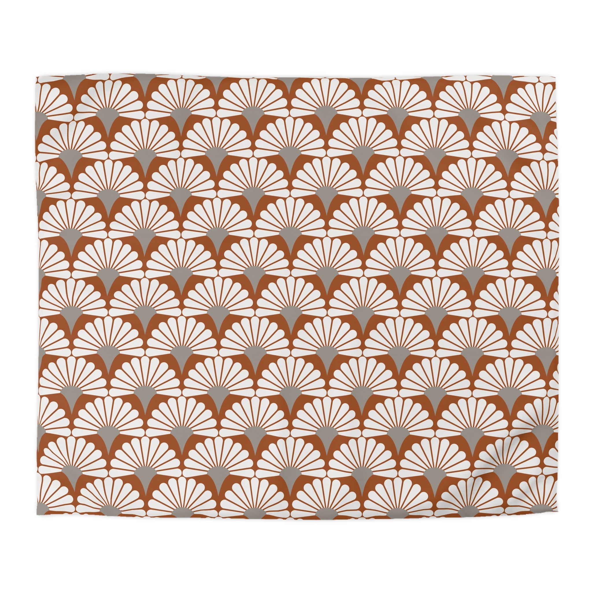a repeating pattern of white and brown shells or fans, creating a visually striking and symmetrical design.
