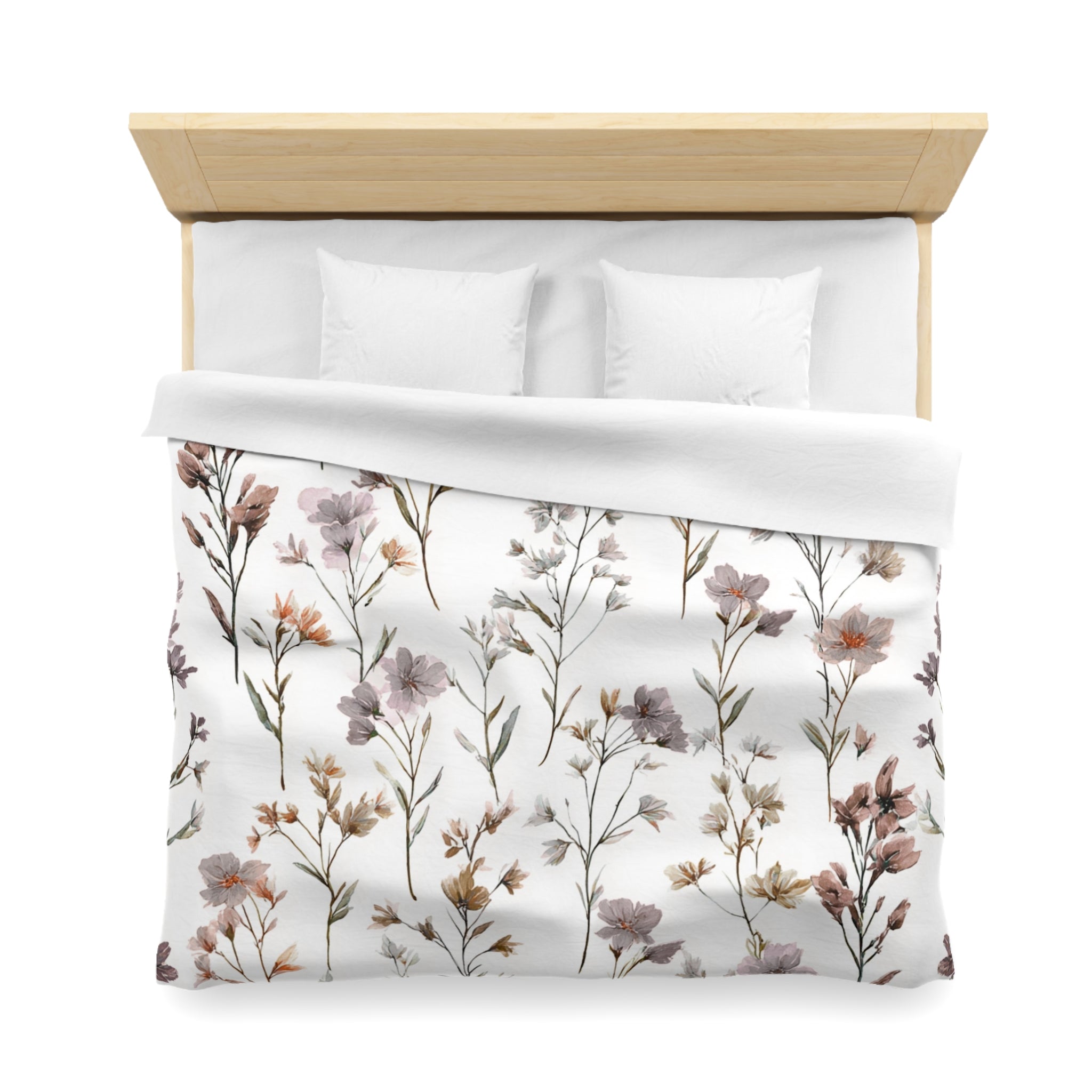 Floral Modern Duvet, Pillow Cover | White Beige Bedroom Decor
