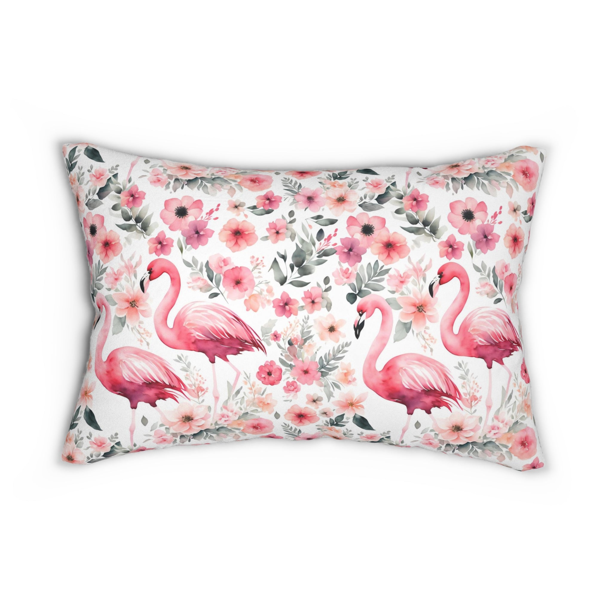 Boho Lumbar Pillow | Pink Flamingos, Florals