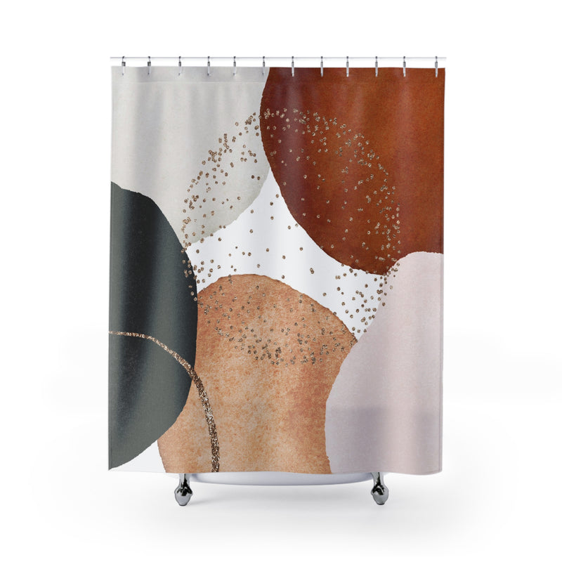 Boho Abstract Shower Curtain | Modern Rust Beige, Grey Black