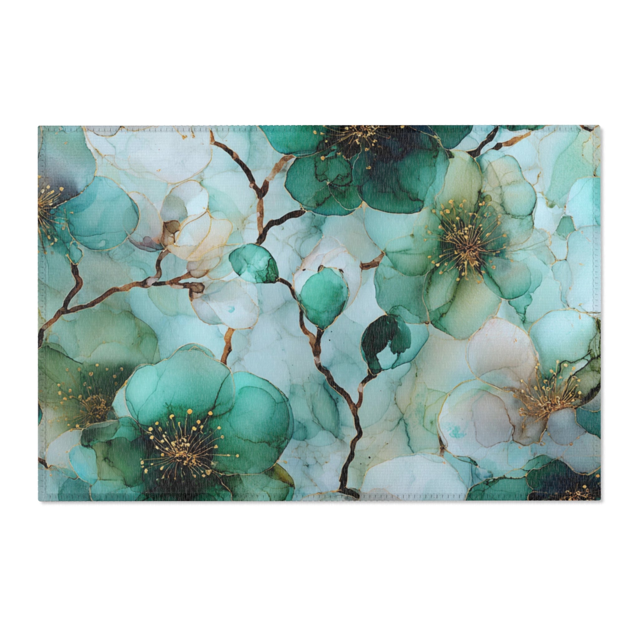 Abstract Area Rug | Floral Green Watercolor Artsy Rug