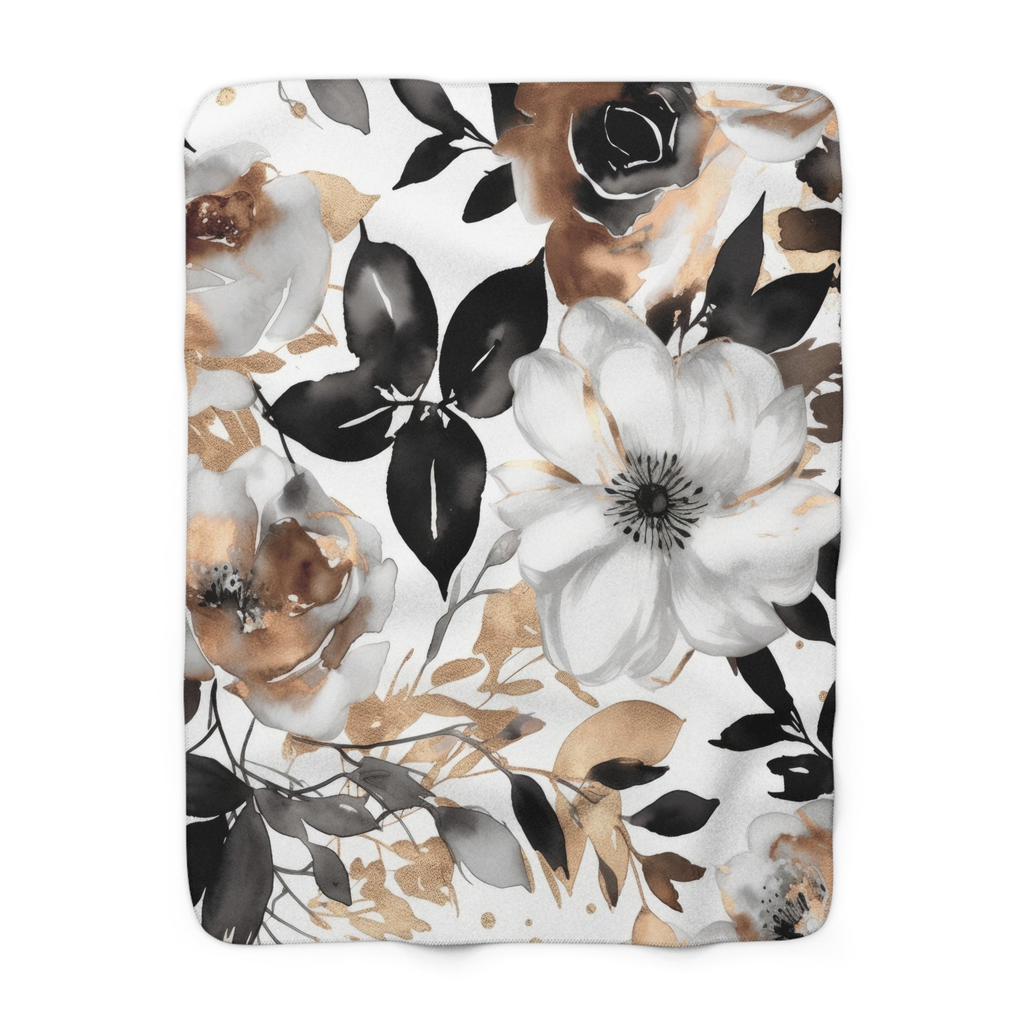 Abstract Floral Throw Blanket | Black White Beige Watercolor
