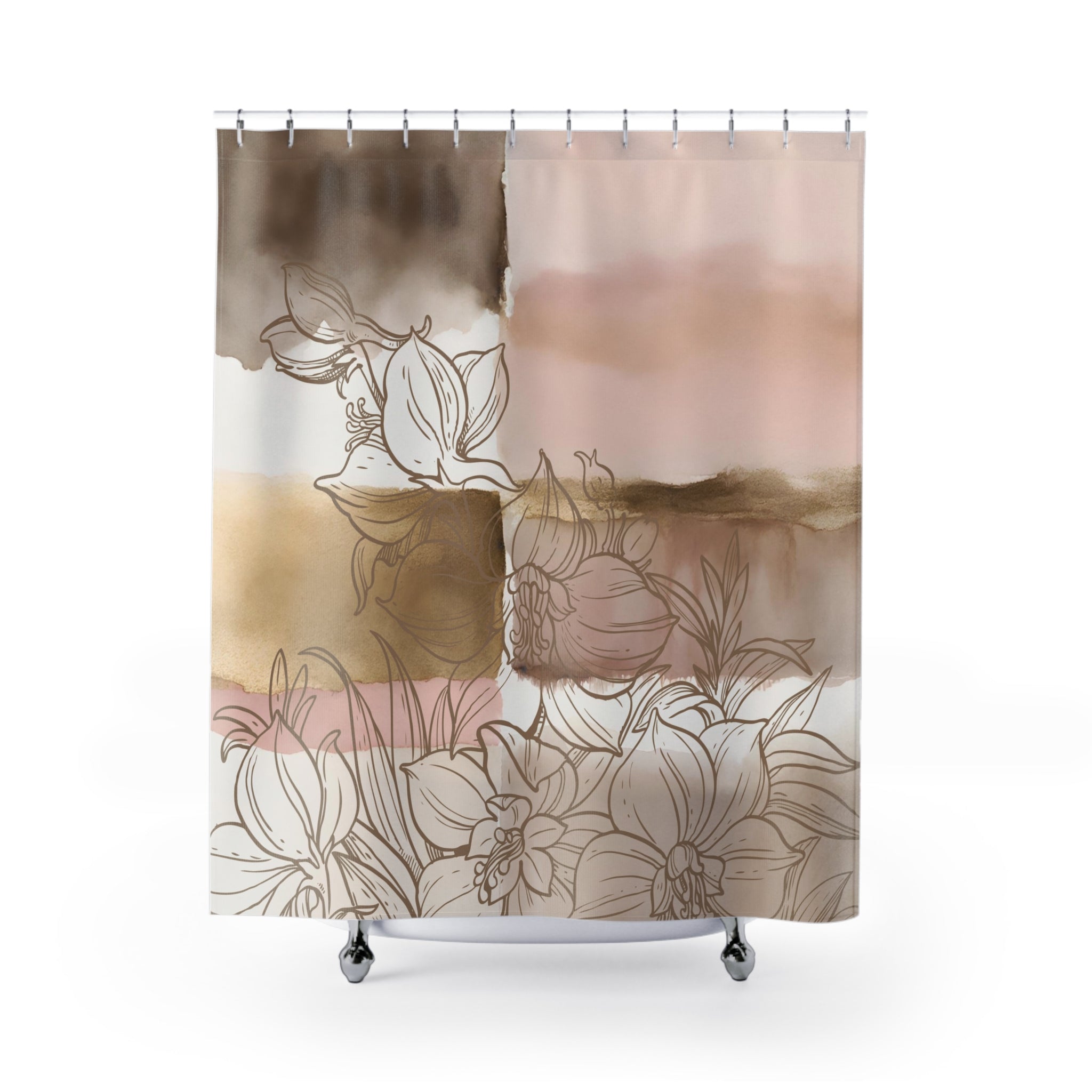 Pink and Beige shower curtain | Brown Floral Shower Curtain