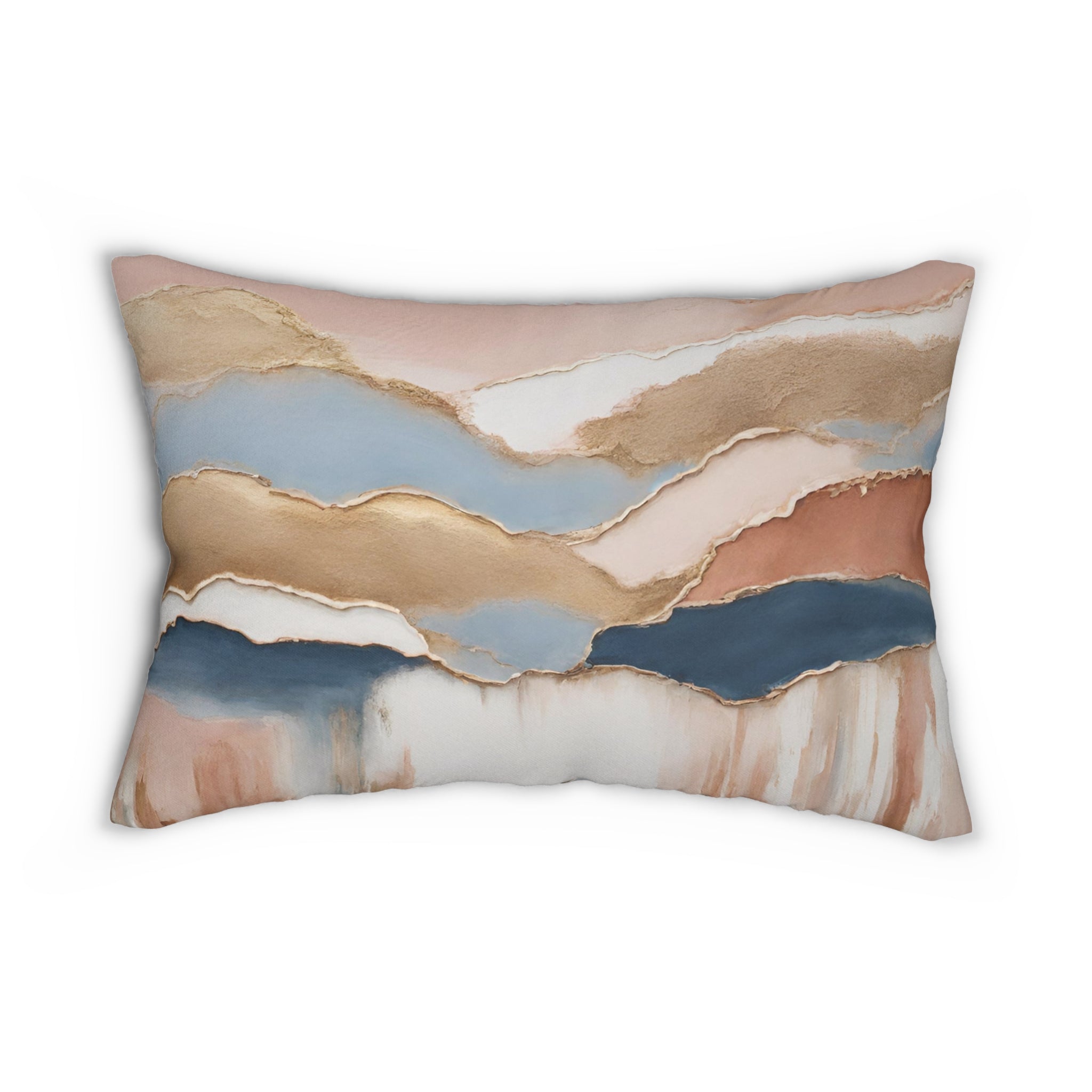 Lumbar Pillow | Blush Pink, Blue, Muted Gold Landscape