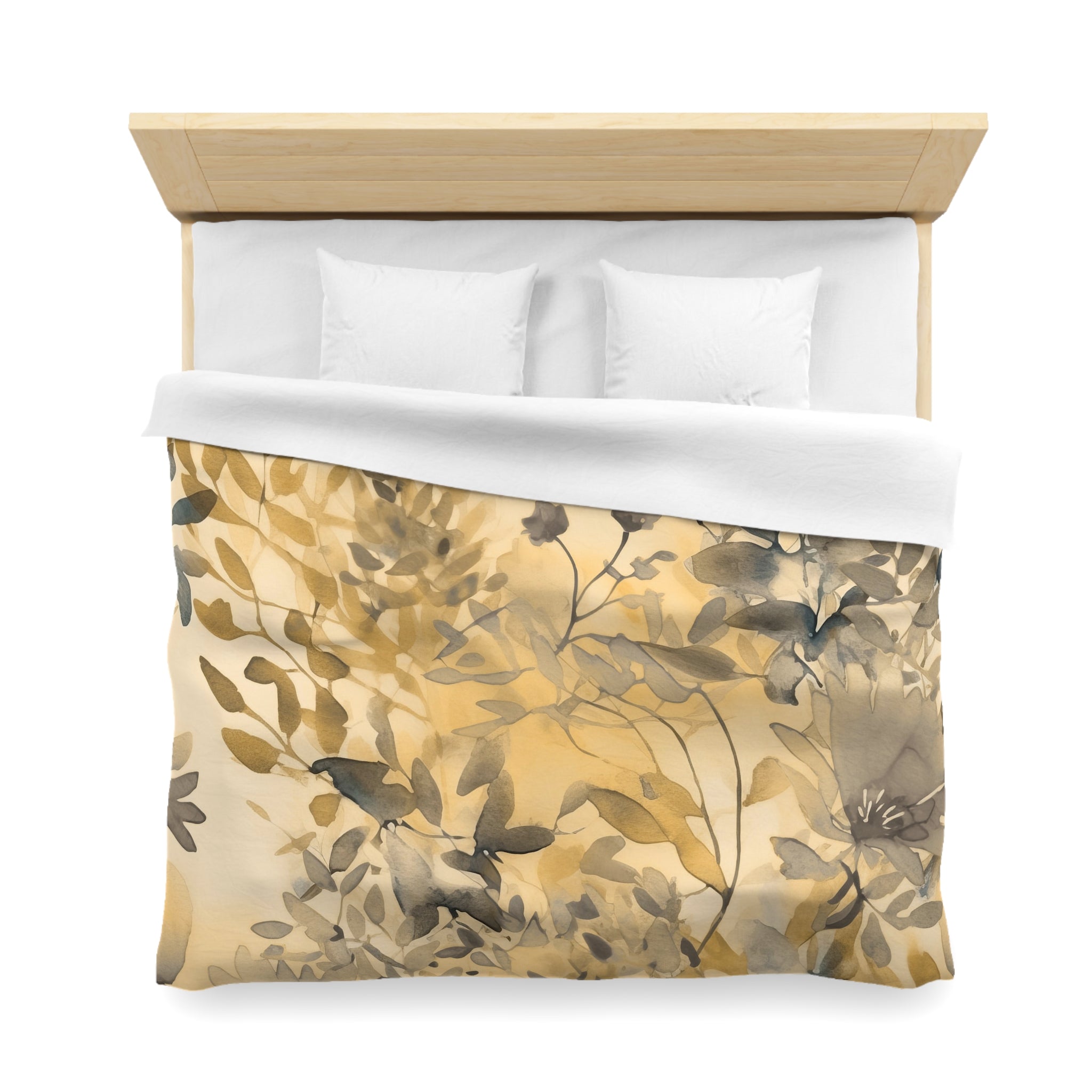 Floral Duvet, Pillow Cover | Beige Grey Leaves Bedroom Decor
