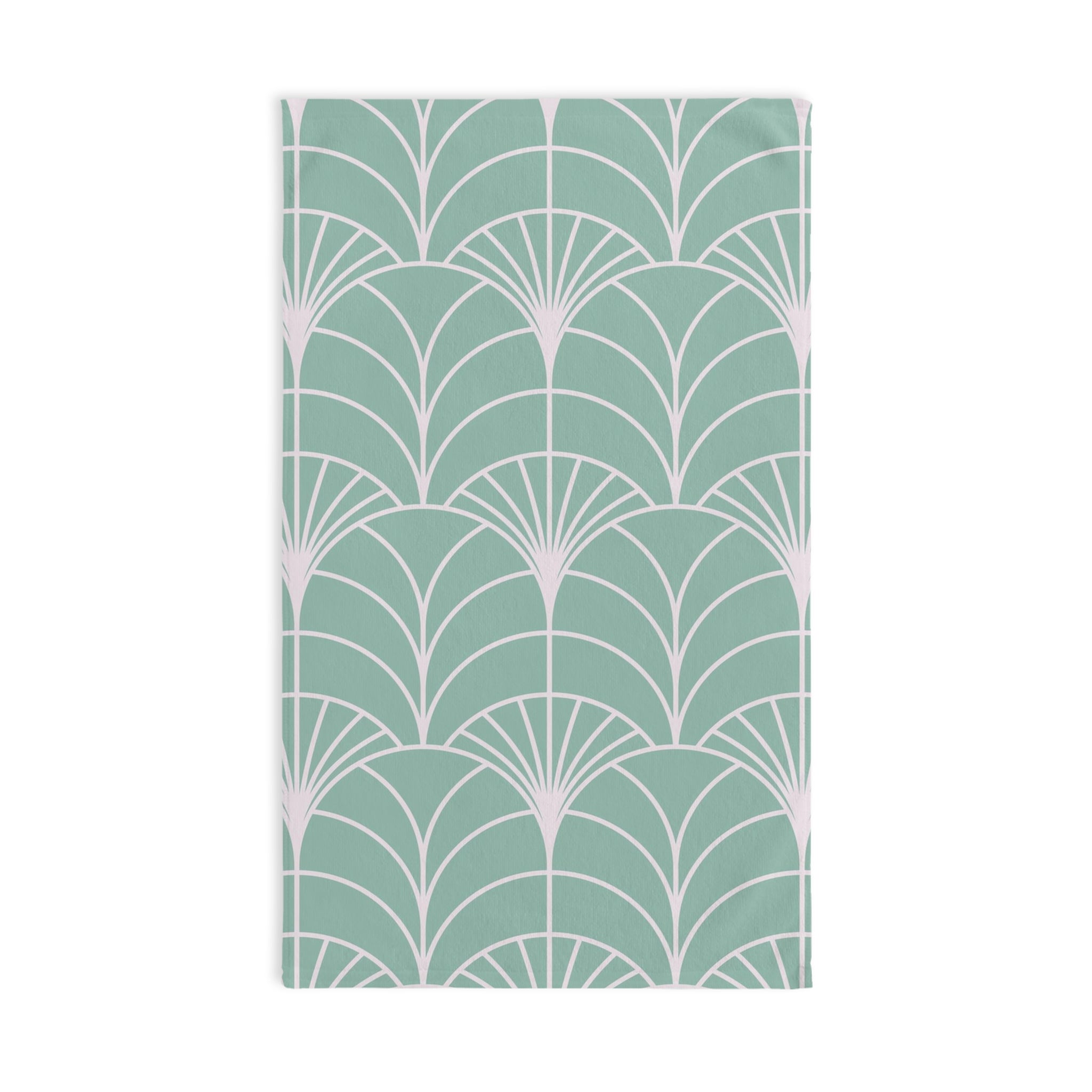 Boho Kitchen, Bath Hand Towel | Art Deco Mint Green White