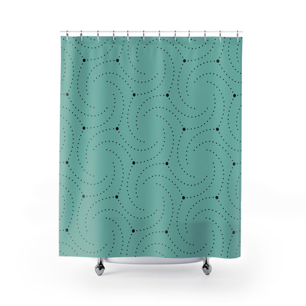Art Deco Shower Curtain | Black Sage Teal Green, Minimalist Geometric