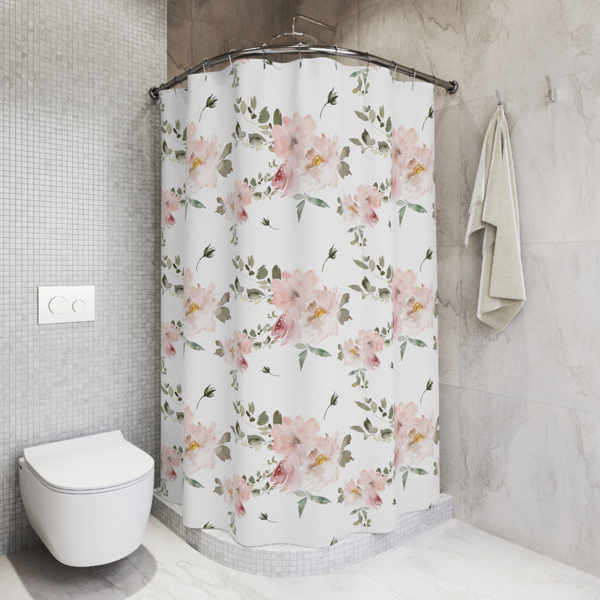 Blush Pink Rose Spray Shower Curtain, Bath Curtain 71x74