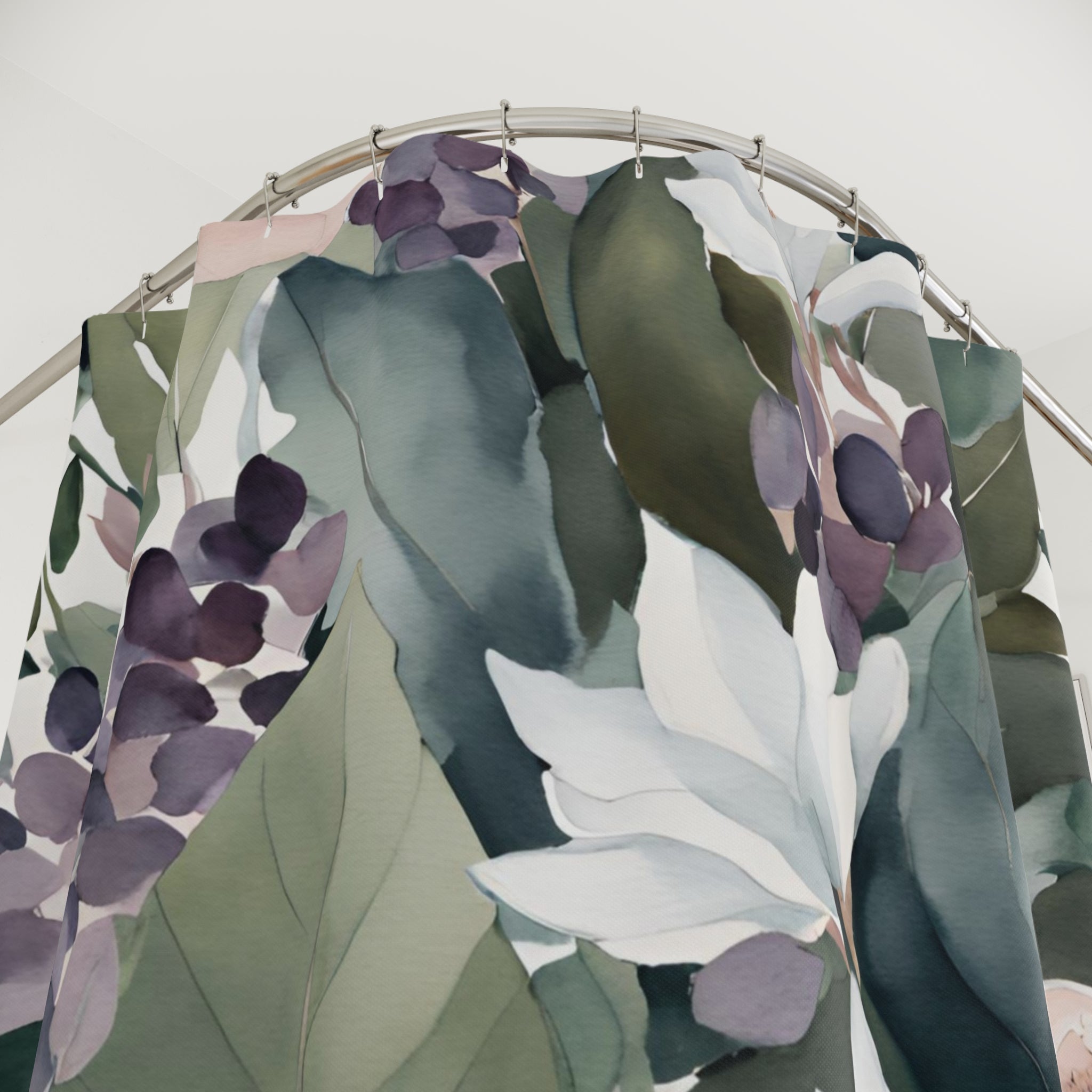 Abstract Shower Curtain | Floral Sage Green, White Pink Purple Flowers