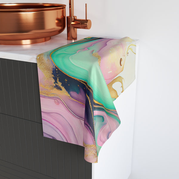 Abstract Kitchen, Bath Hand Towel | Lavender Purple, Green Gold, Pink