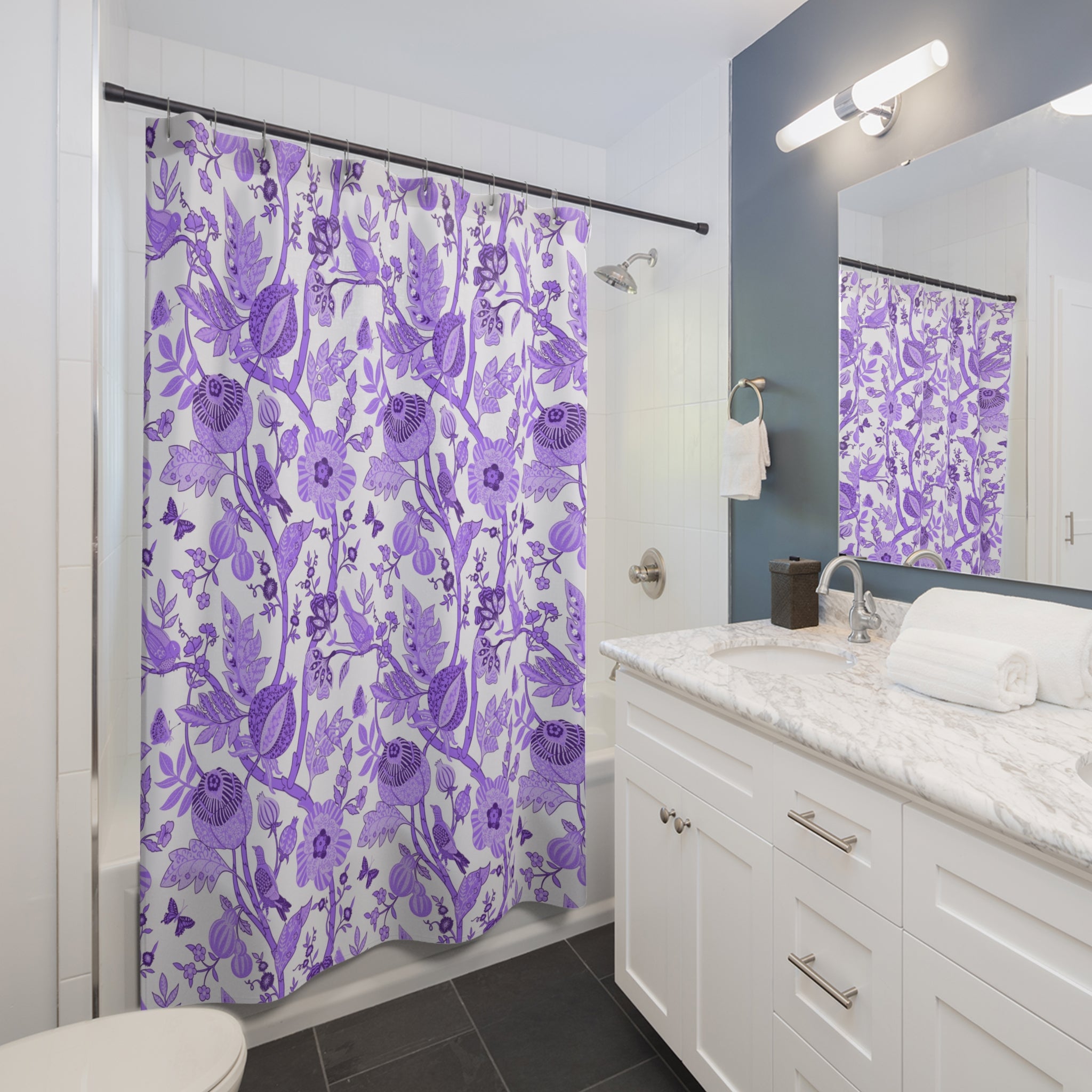 Floral Shower Curtain | Chinoiserie Lavender Purple White
