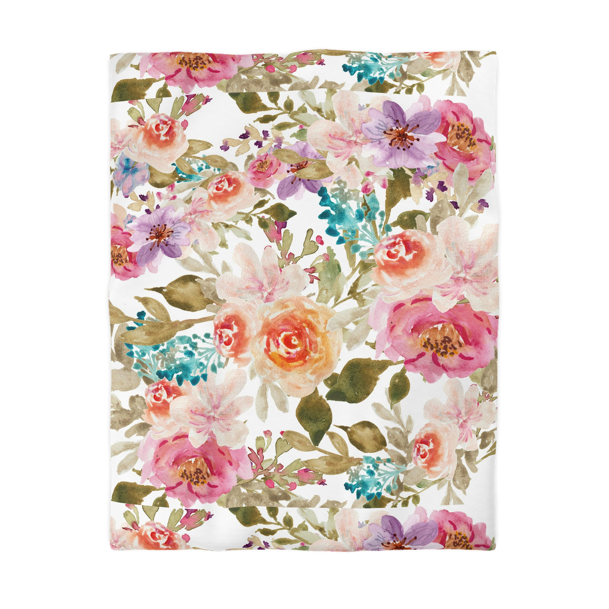a vibrant floral pattern with various types of flowers and leaves in shades of pink, orange, and green. The pattern is arranged in a repeating design, creating a visually appealing and colorful composition.