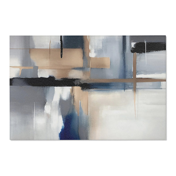 Modern Area Rug | Abstract Beige Grey, Navy Denim Blue, White