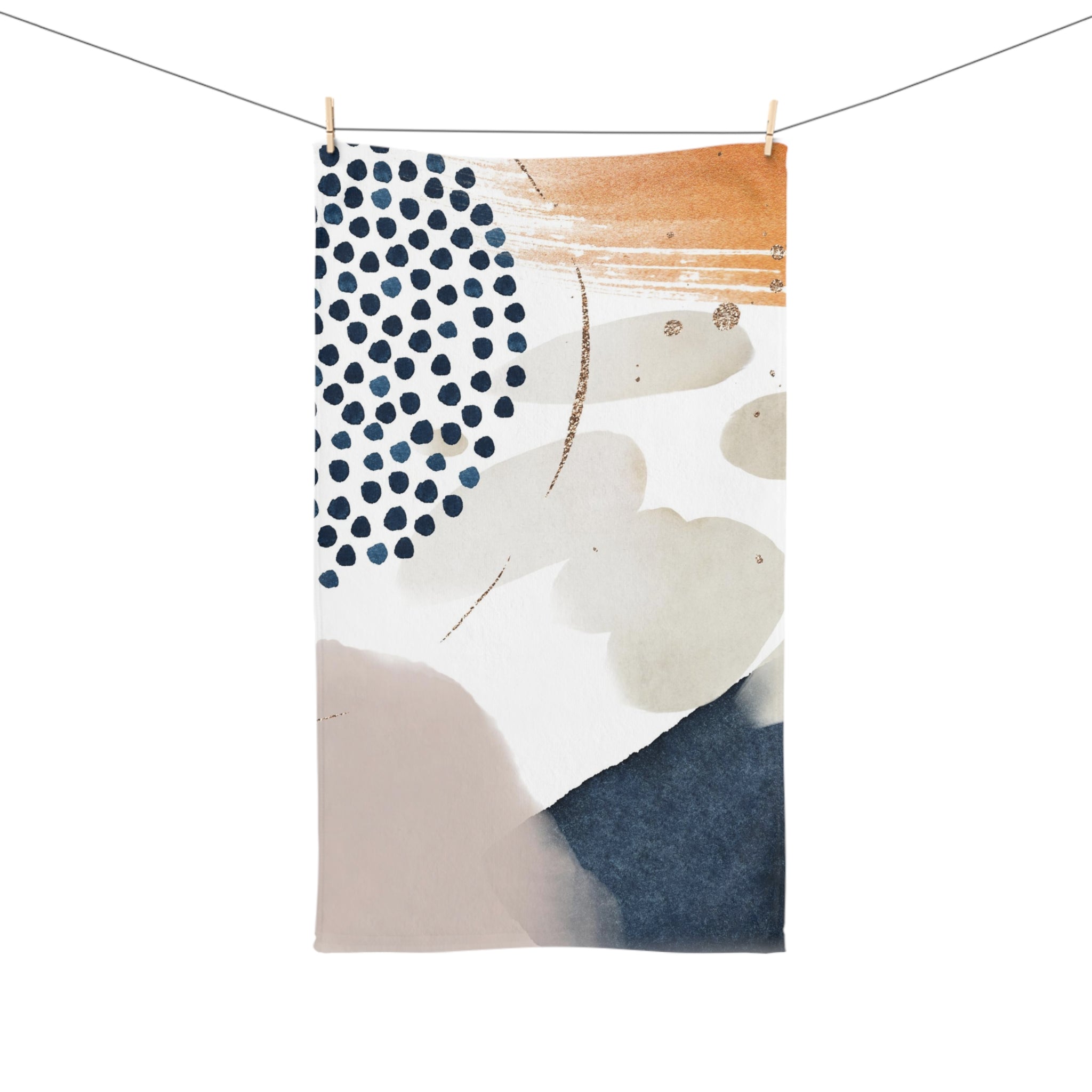 Abstract Kitchen, Bath Hand Towel | Orange Navy Blue, Blush Beige Ivory