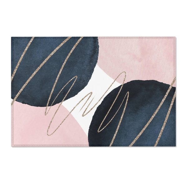 Abstract Boho Area Rug | Navy Blue, Blush Pink Gold Watercolor