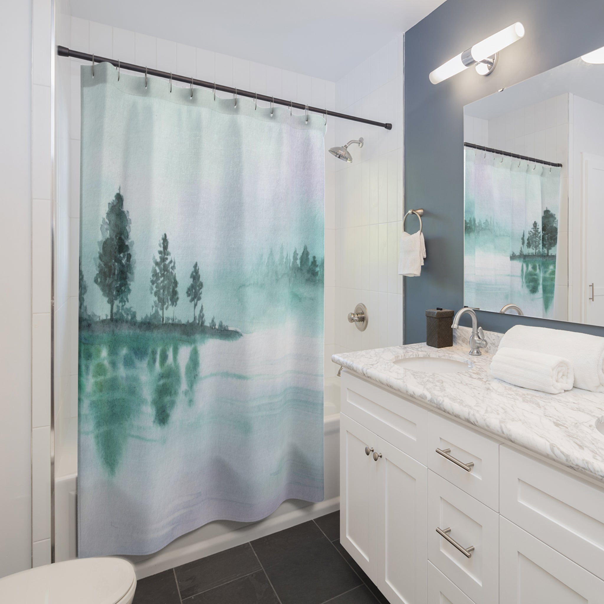 Boho Shower Curtain | Sage Green Forest Trees Nature