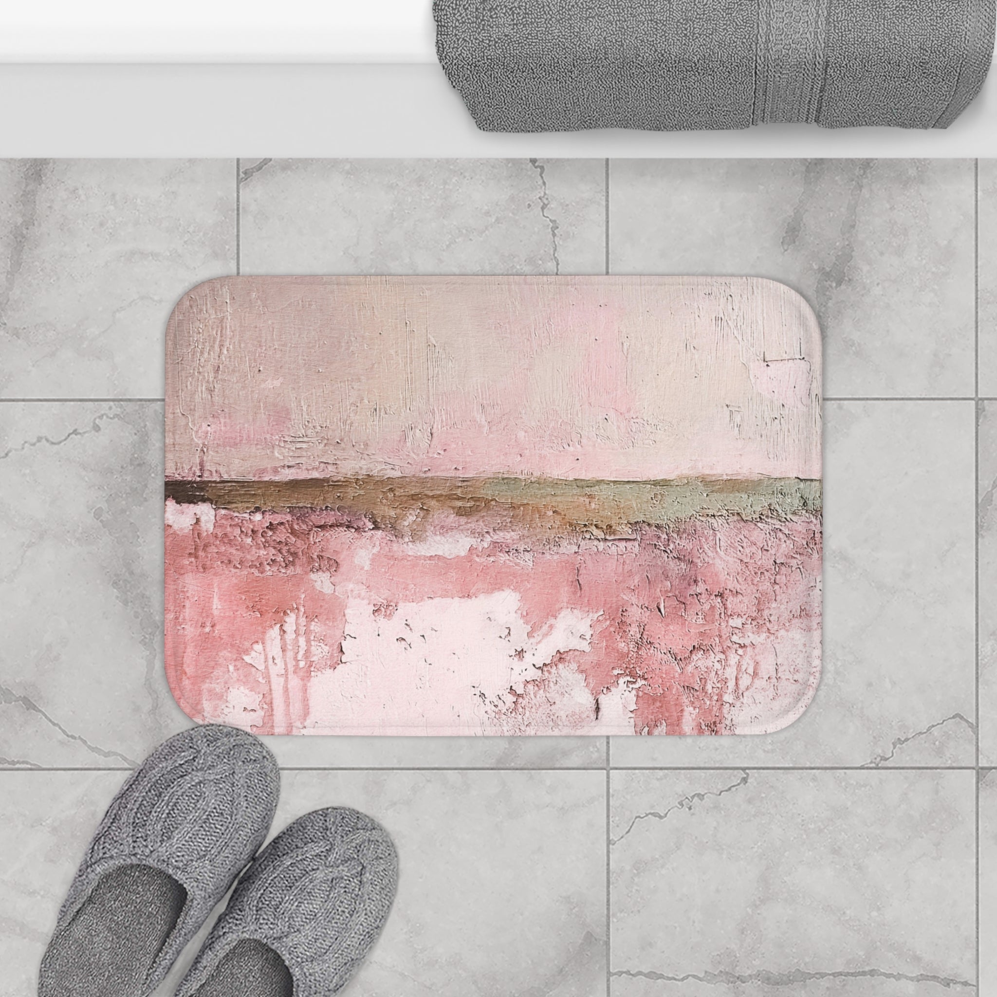 Rustic Abstract Bath Mat | Blush Pink Beige Kitchen Mat