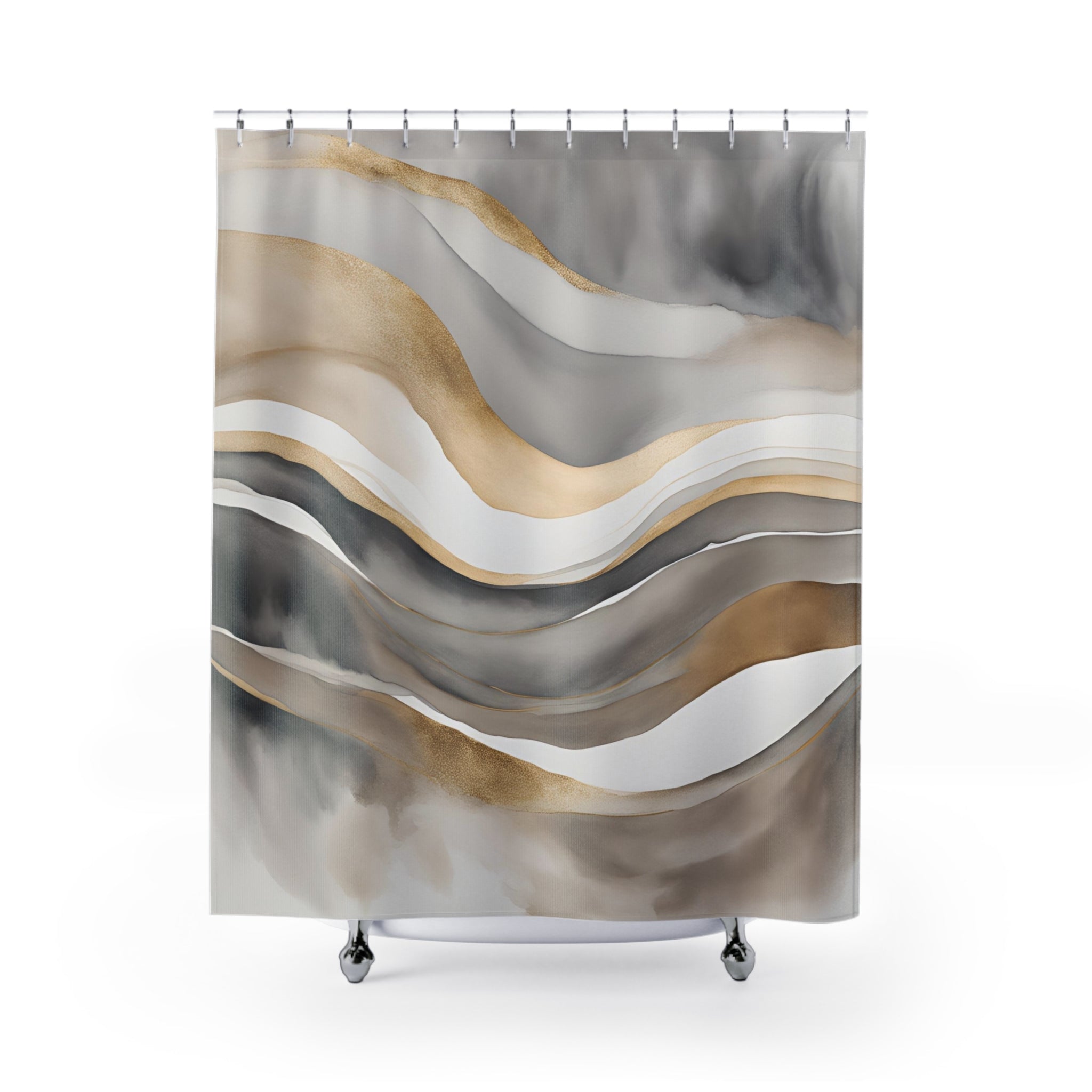 Boho Shower Curtain | Grey Beige Minimalist Fabric Curtain