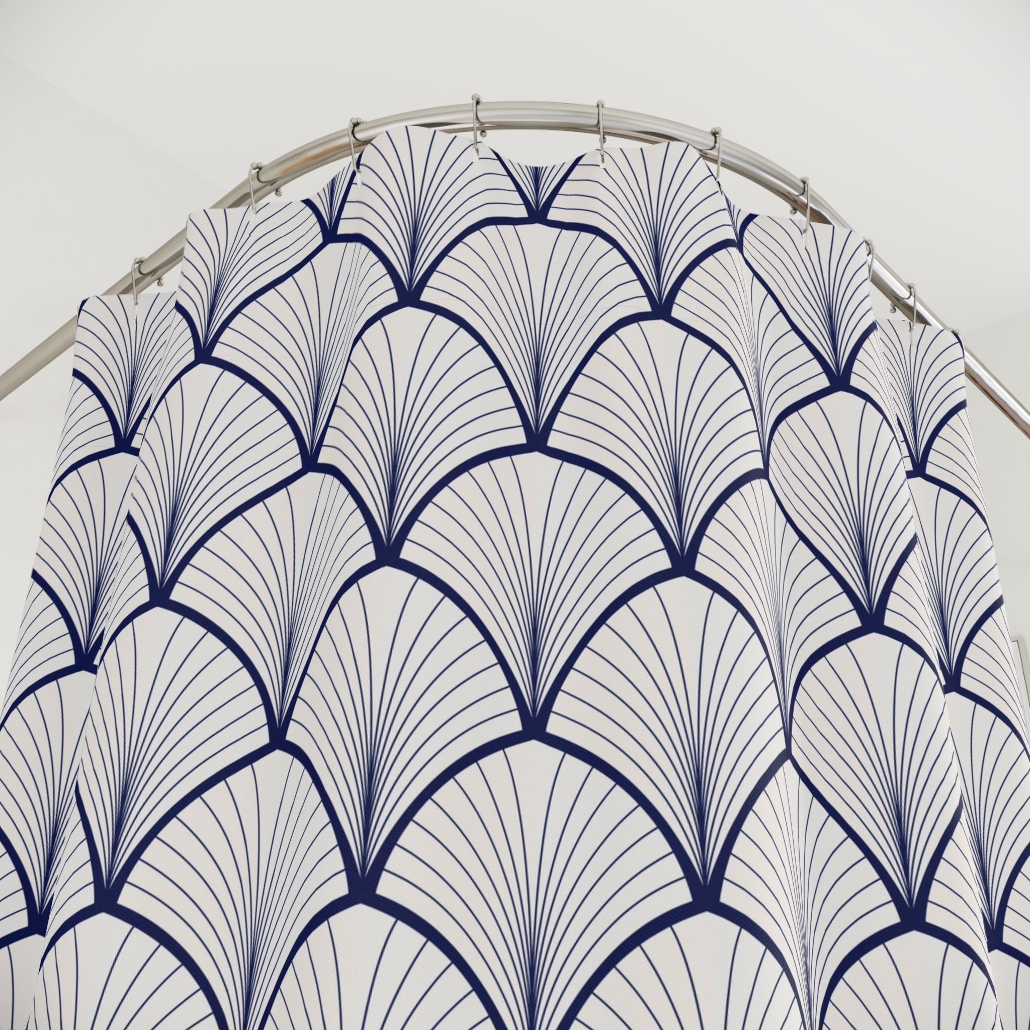 Art Deco Shower Curtain | Blue White Art Nouveau Fan