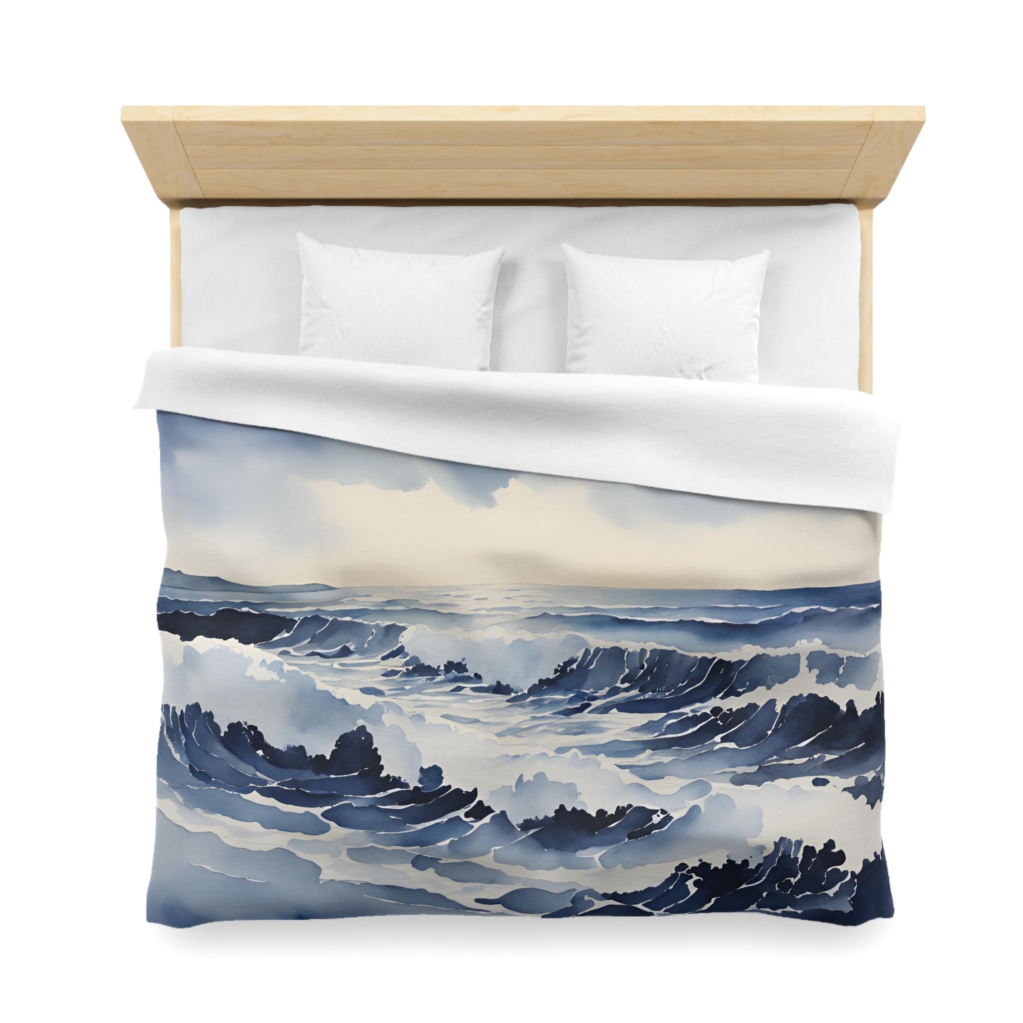 Abstract Duvet Cover | Navy Sky, Ocean Waves Ombre