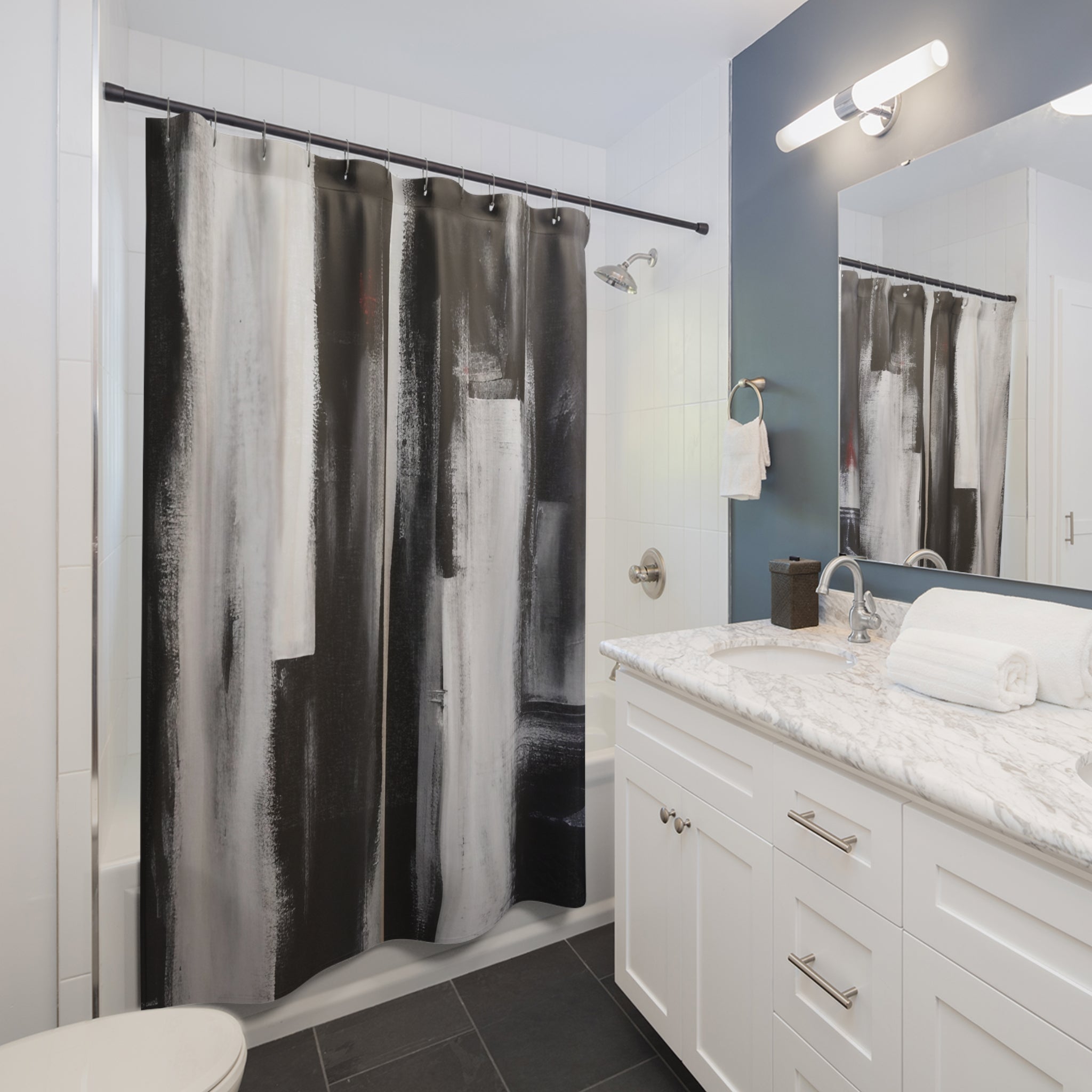 Boho Abstract Shower Curtain | Black White Watercolor