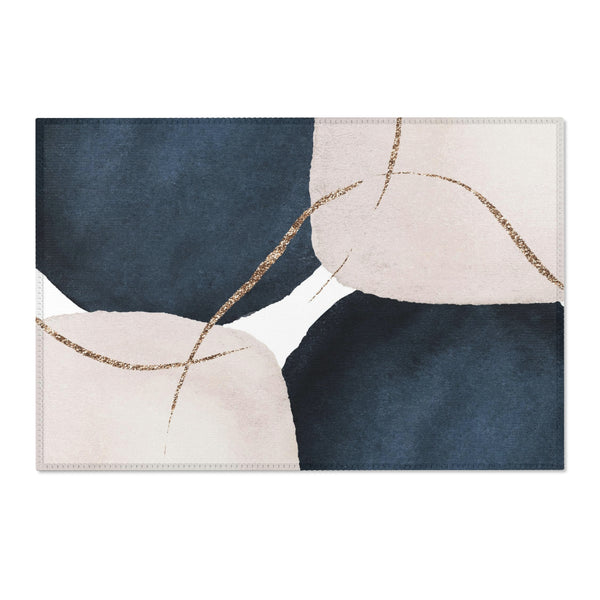 Abstract Boho Area Rug | Navy Blue, Blush Ivory, Beige Minimalist