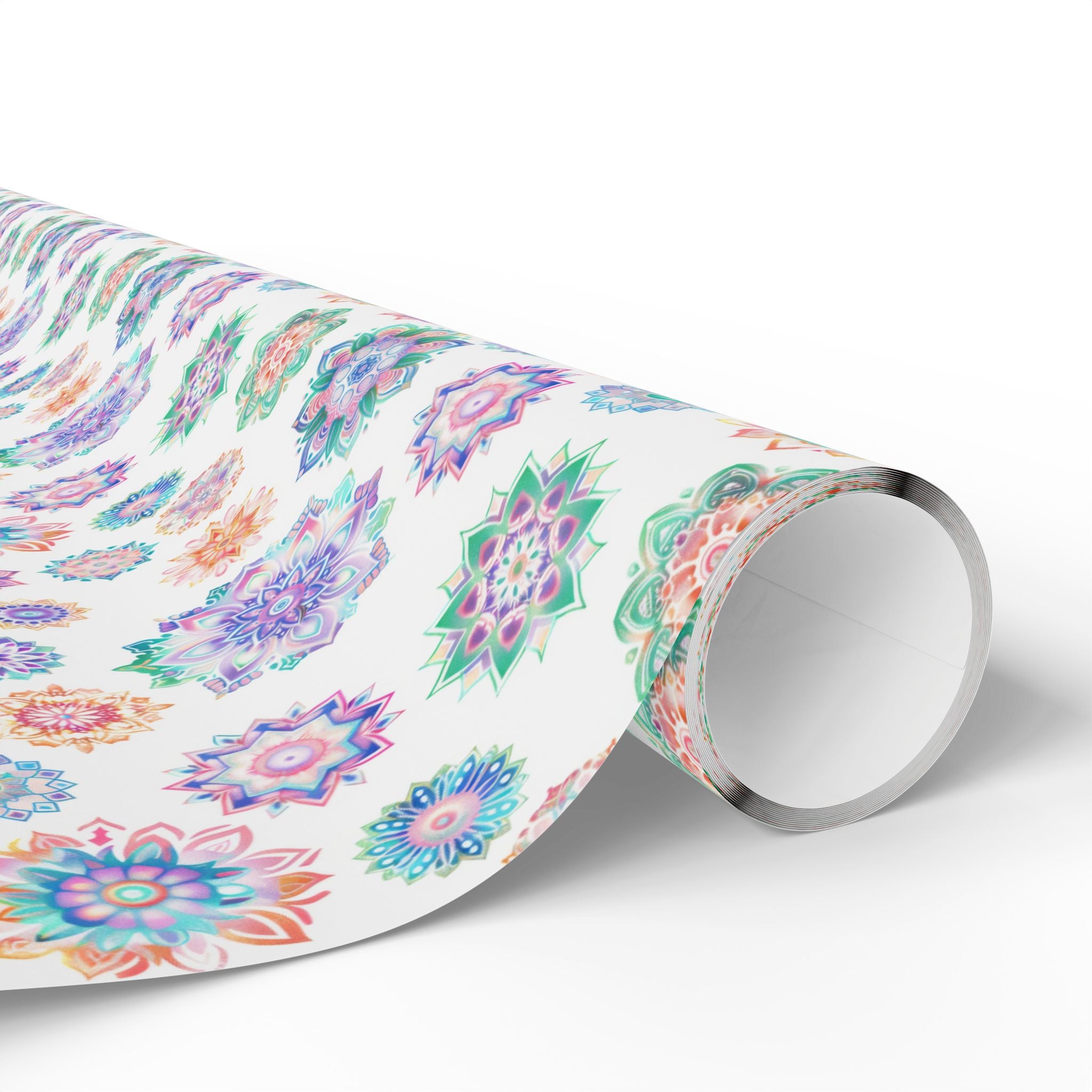 Mandala Wrapping Paper | White Colorful Gift Wrap for the Holidays, Birthdays