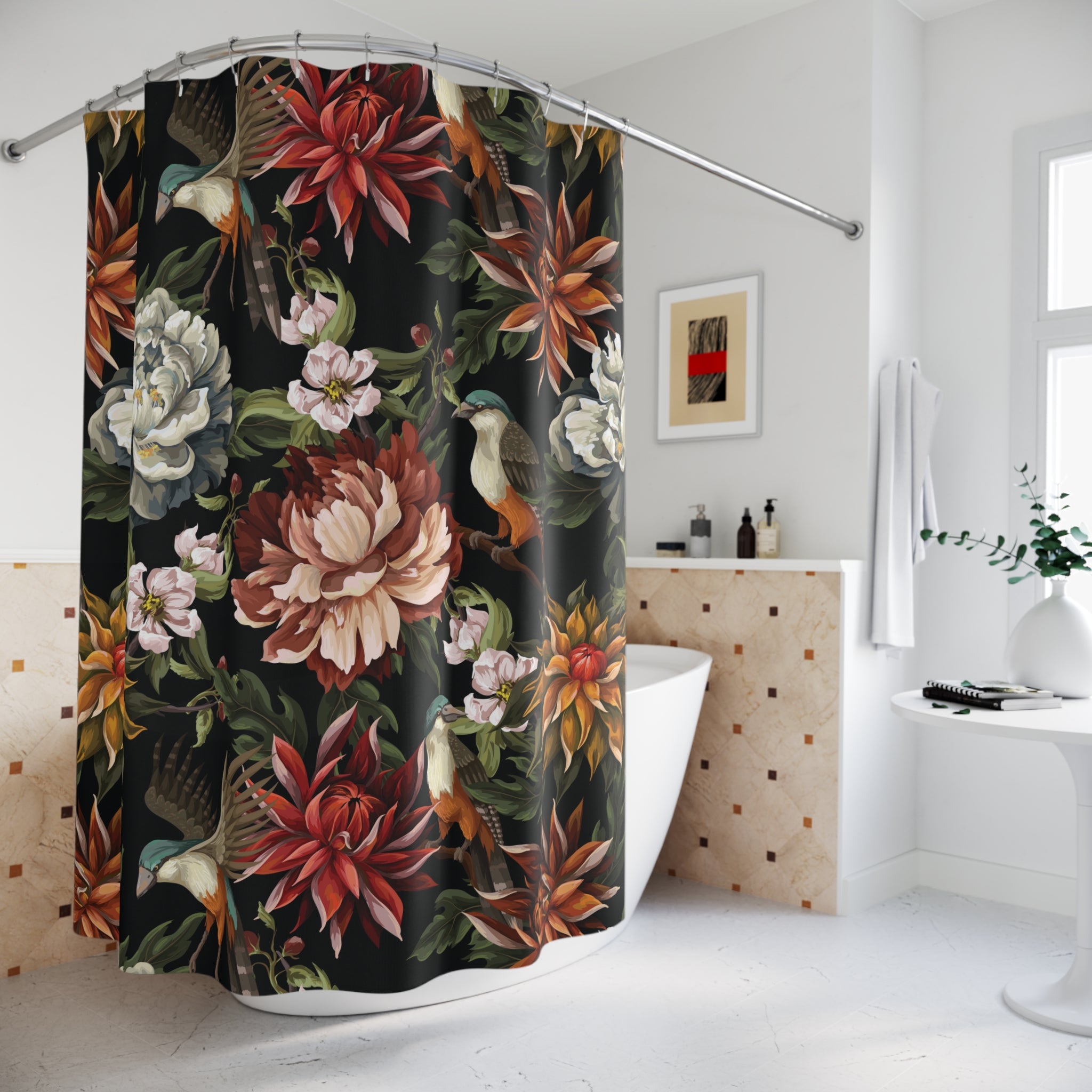 Floral Shower Curtain | Moody Forest Bathroom Decor