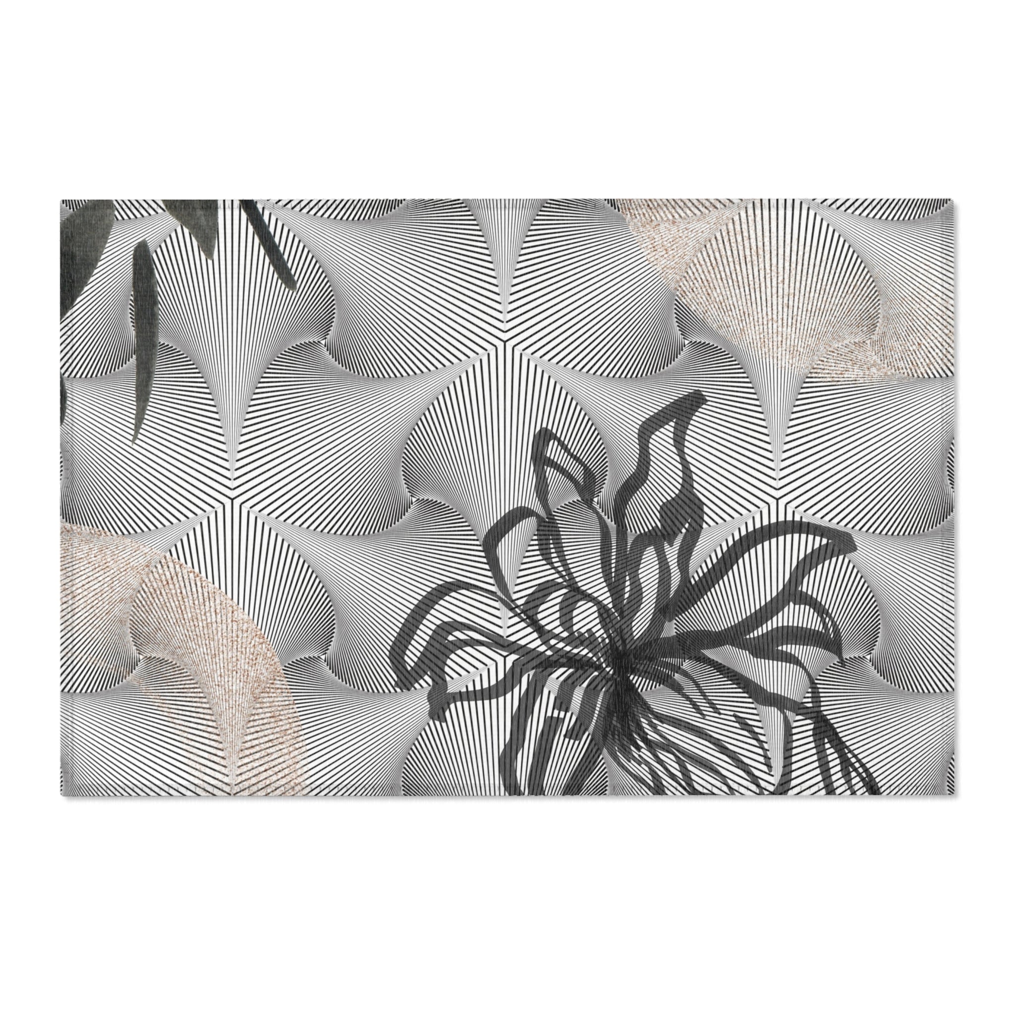 Boho Area Rug | Black White, Line Art, Floral Rug