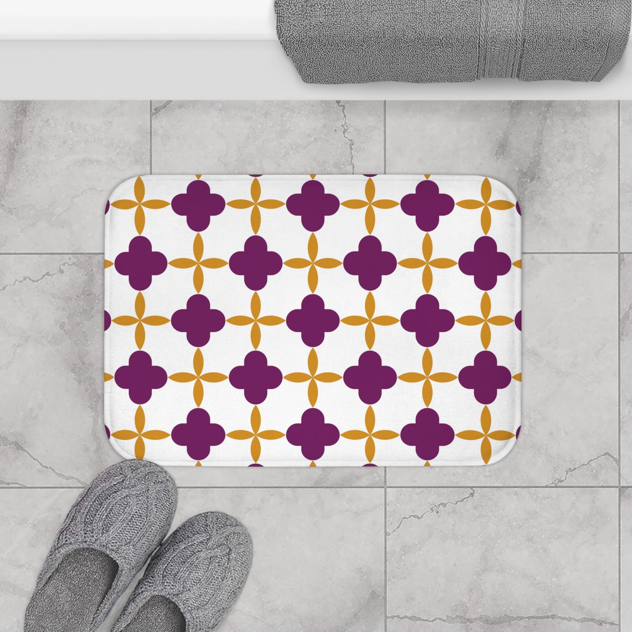 Bath, Kitchen Mat | Abstract Art Nouveau, White Lilac