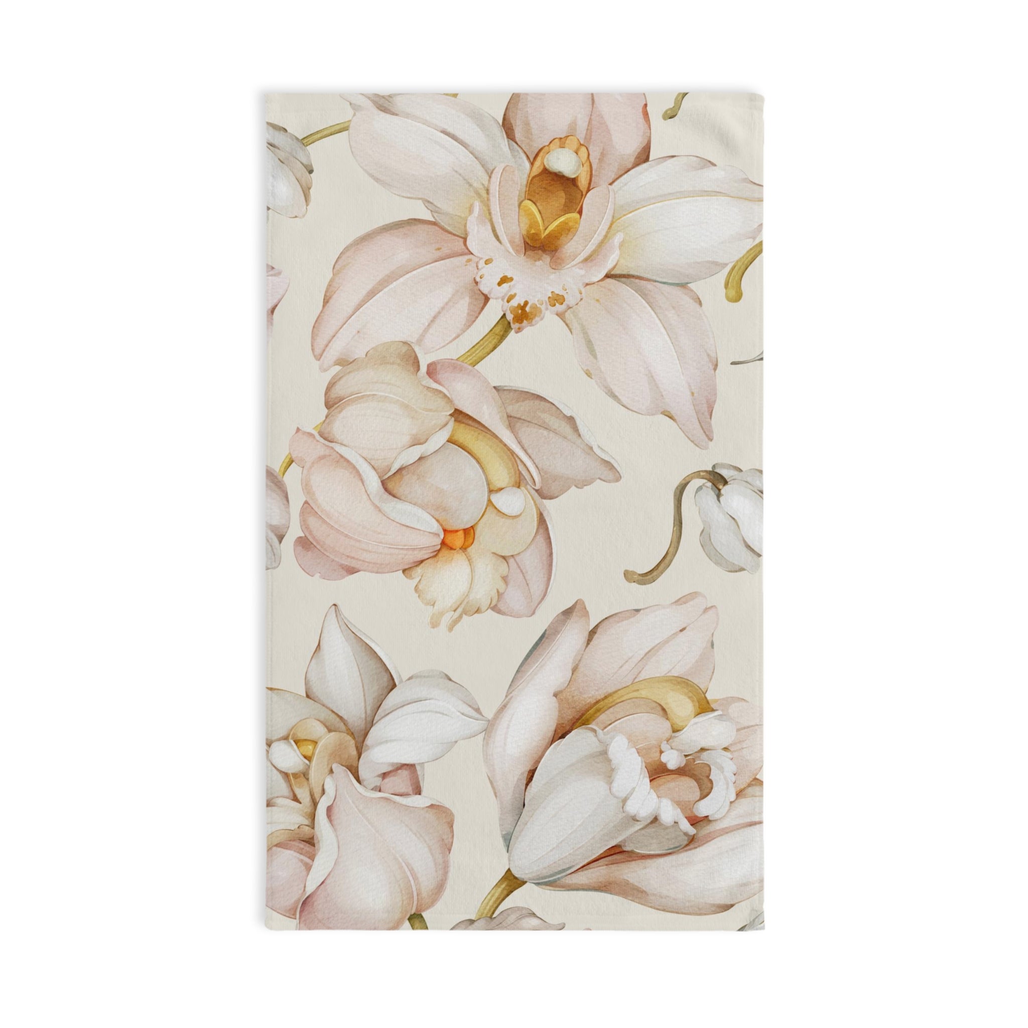 Boho Floral Kitchen, Bath Hand Towel | Orchids Blush Beige Pink Ivory