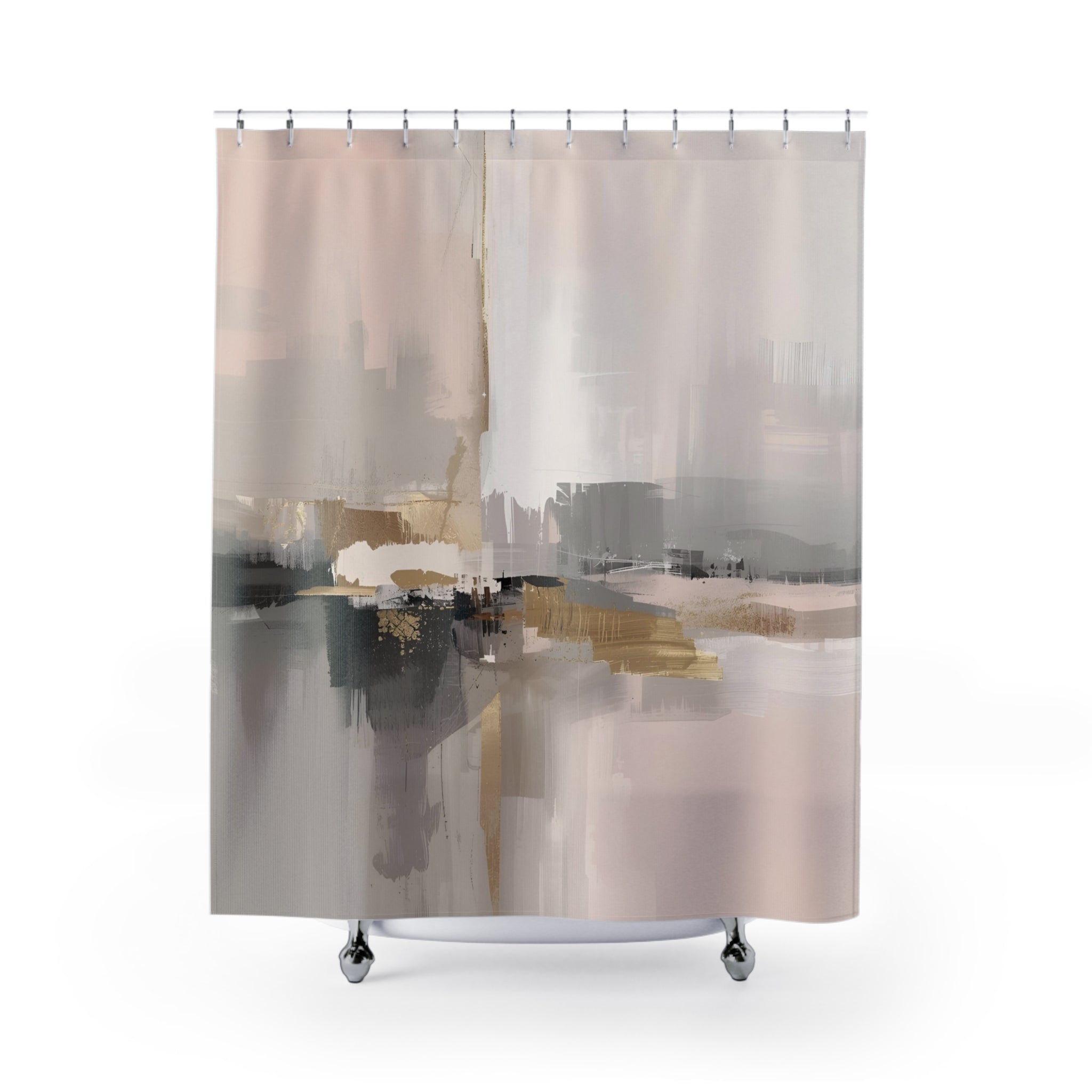 Boho Abstract Shower Curtain | Neutral Grey Blush Watercolor