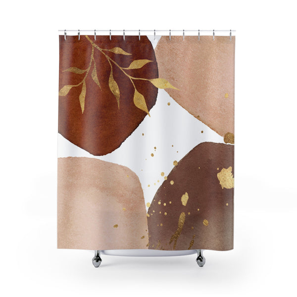 Abstract Shower Curtain | Rust Brick Red, Blush Beige, White