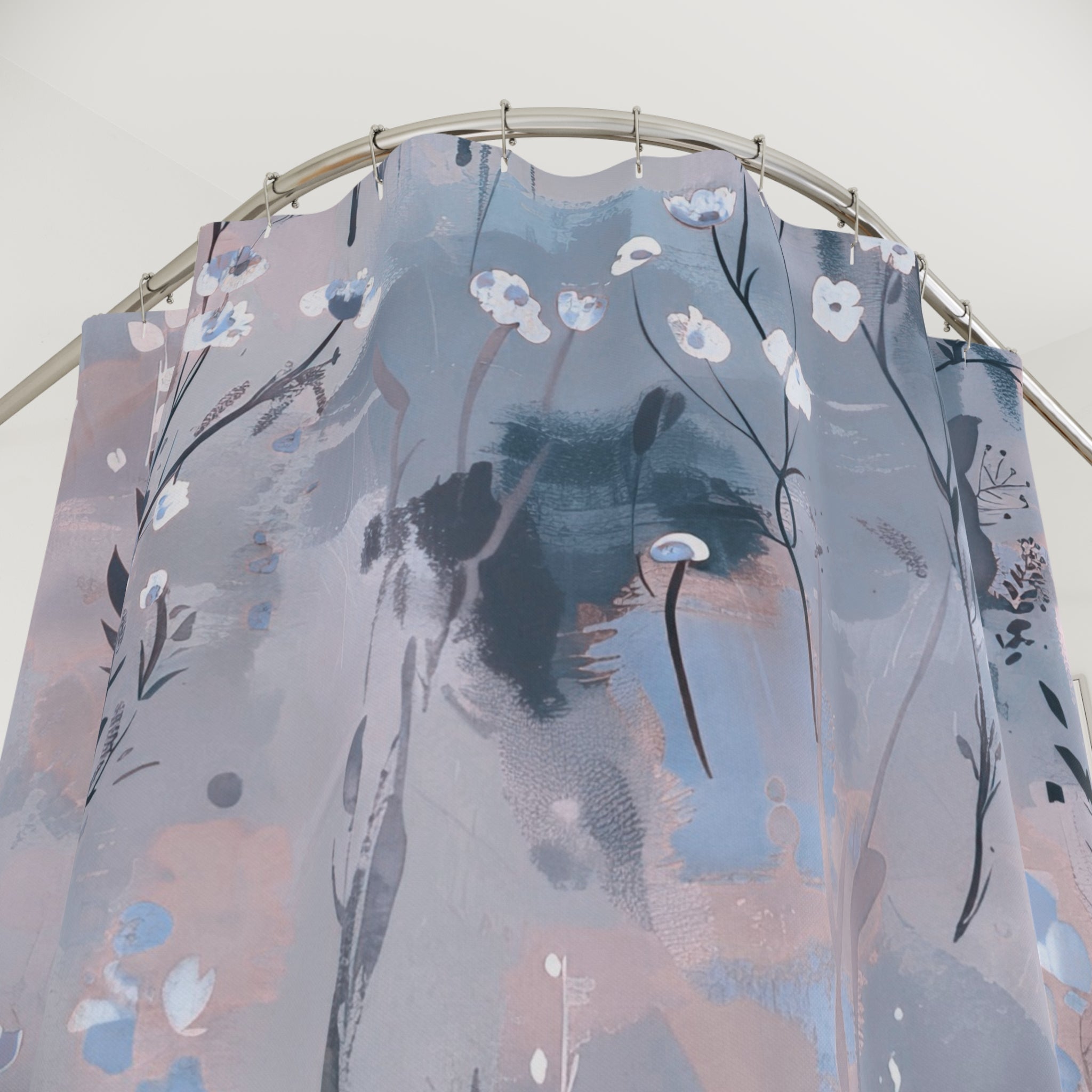 Boho Shower Curtain | Floral Moody Paste Blush Blue