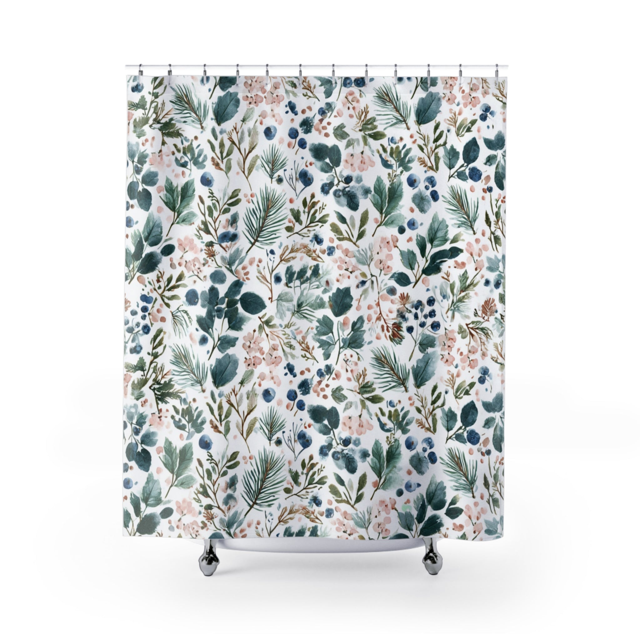 Boho Shower Curtain | Winter Watercolor Leaves