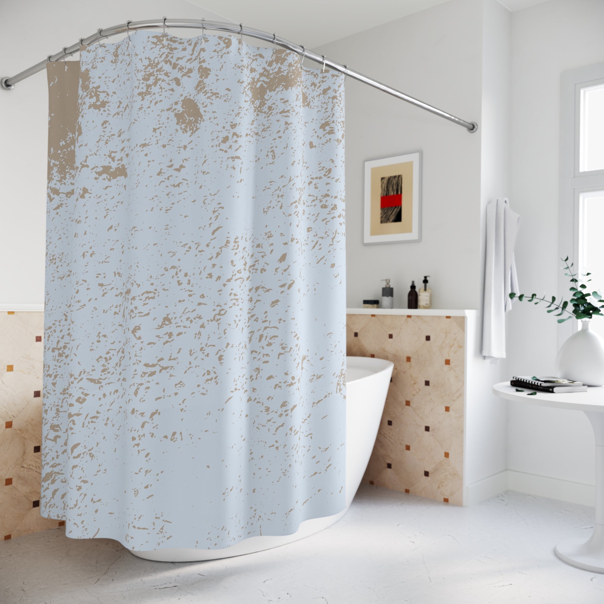 Powder Blue Shower Curtain | Beige Minimalist Fabric Curtain