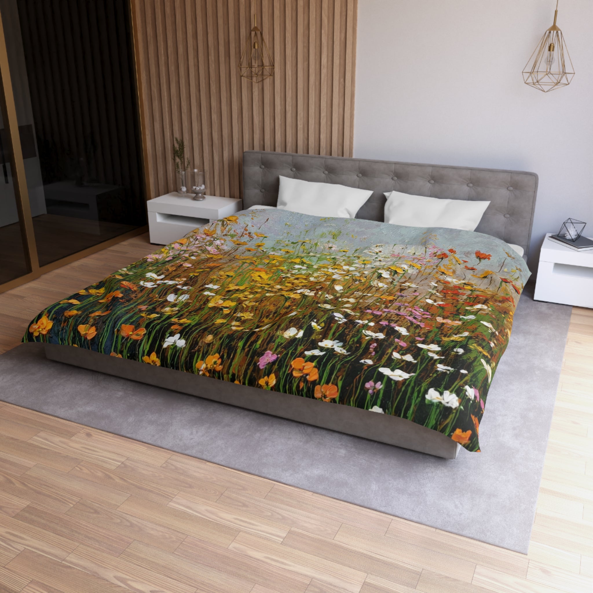 Floral Duvet, Pillow Cover | Orange Green Bedroom Decor