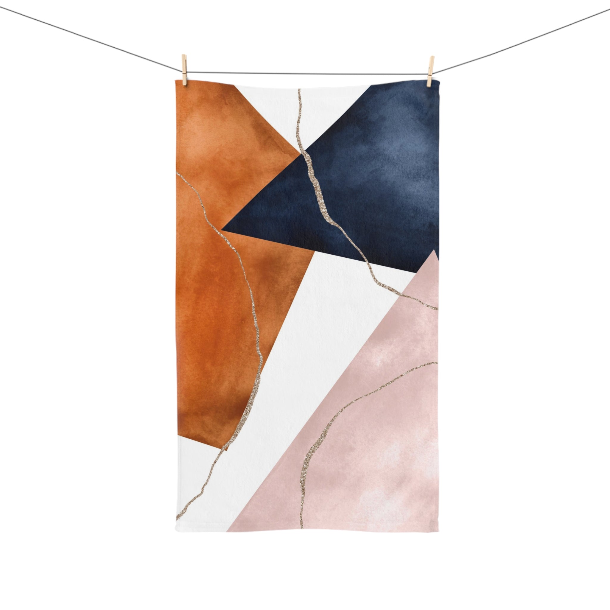 Abstract Kitchen, Bath Hand Towel | Navy Blue, Burnt Orange, Pink