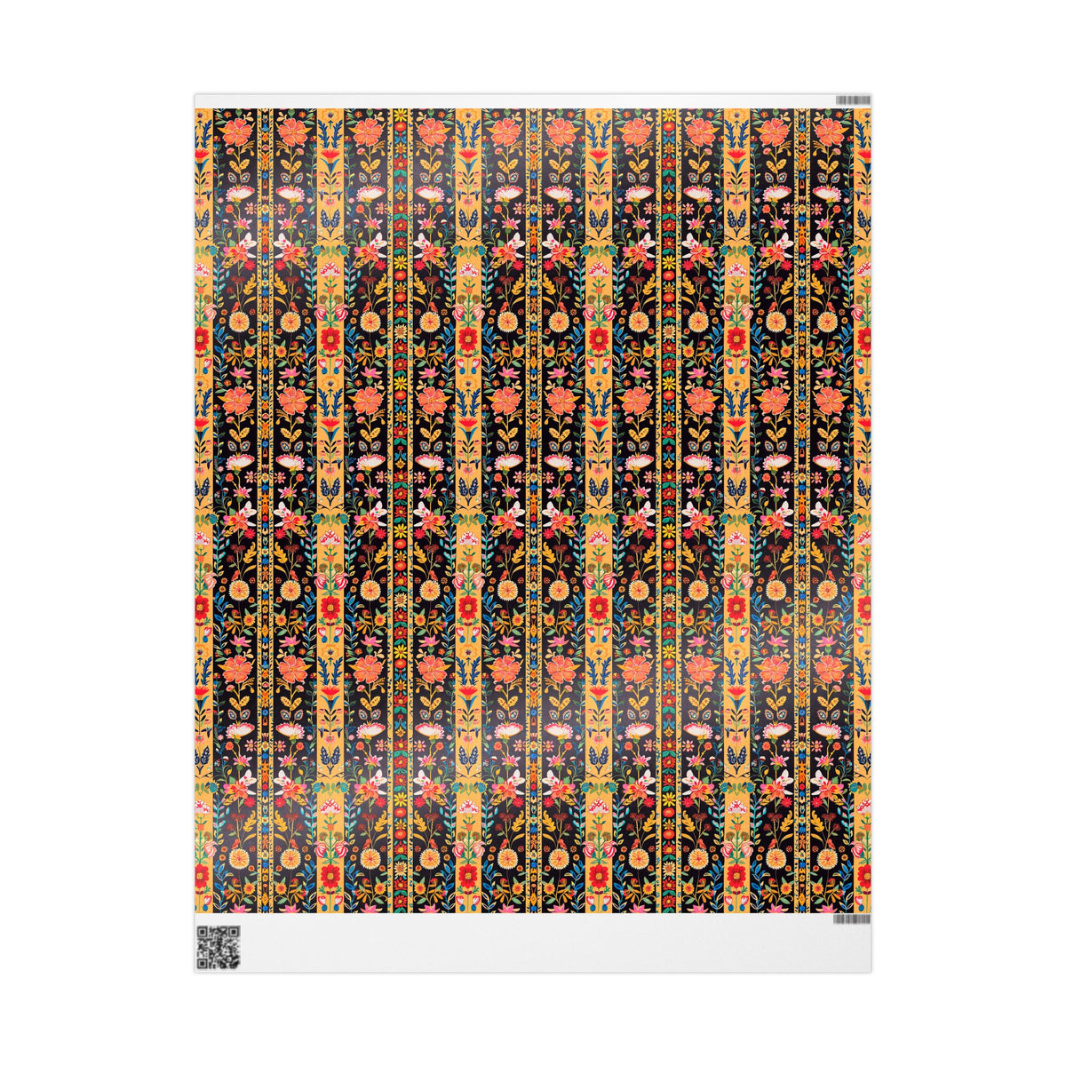 Black Mustard Folk Floral Stripe Wrapping Paper, Gift Wrap