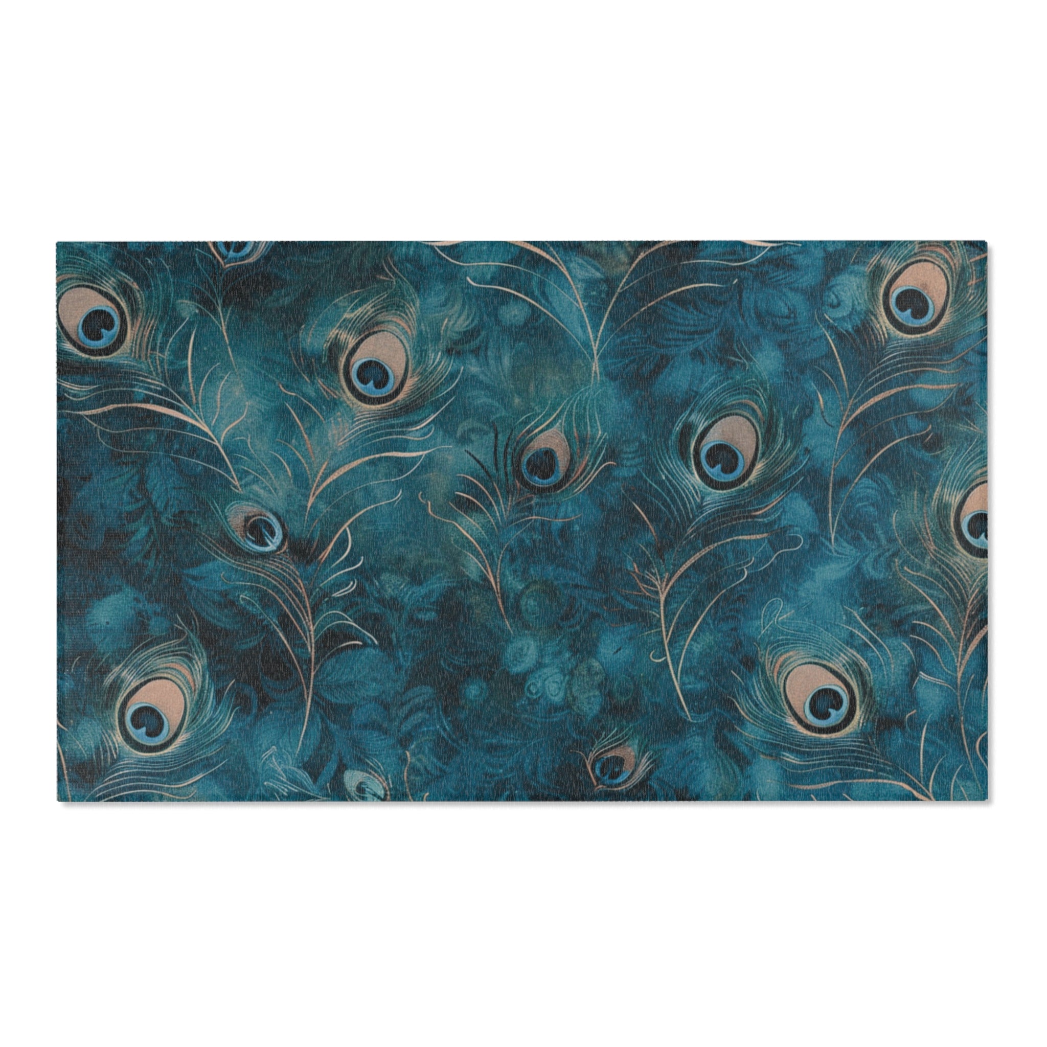 Abstract Area Rug | Peacock Feather, Blue Beige Watercolor