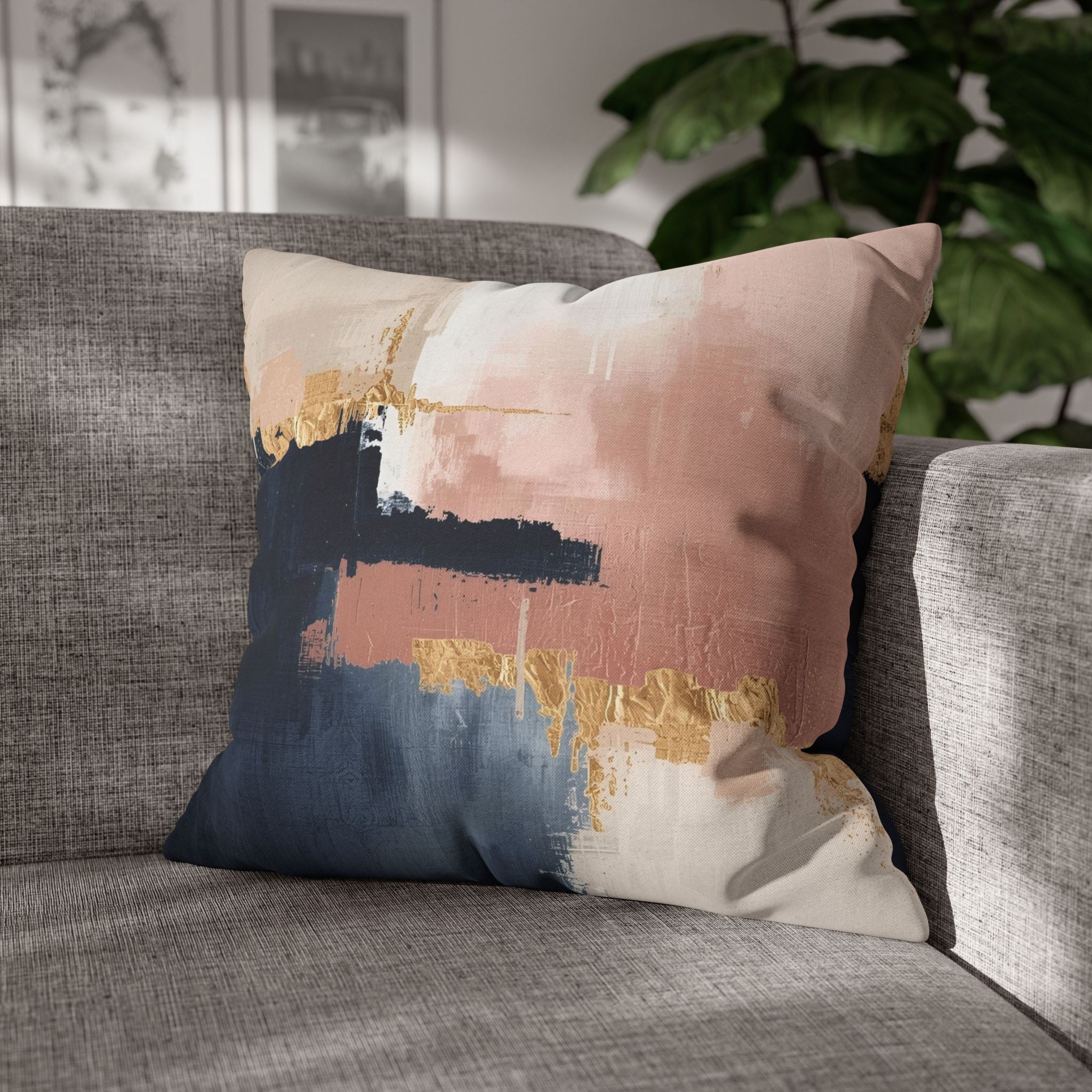 Abstract Pillow Cover | Earthy Neutral Navy Blue, Pink Ombre