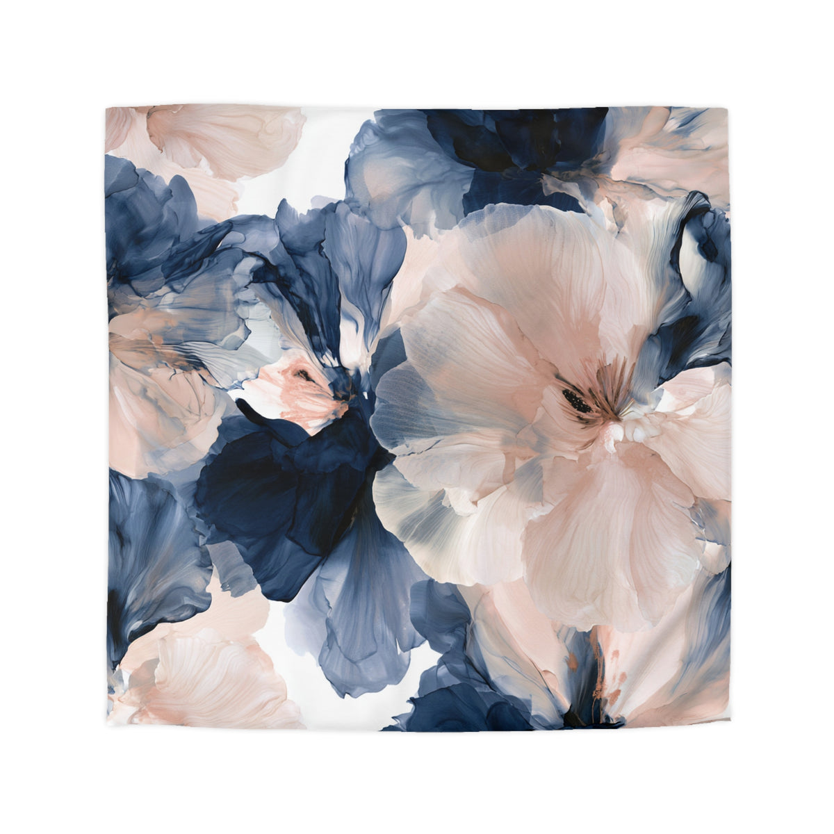 a blue and pink flower on a white background