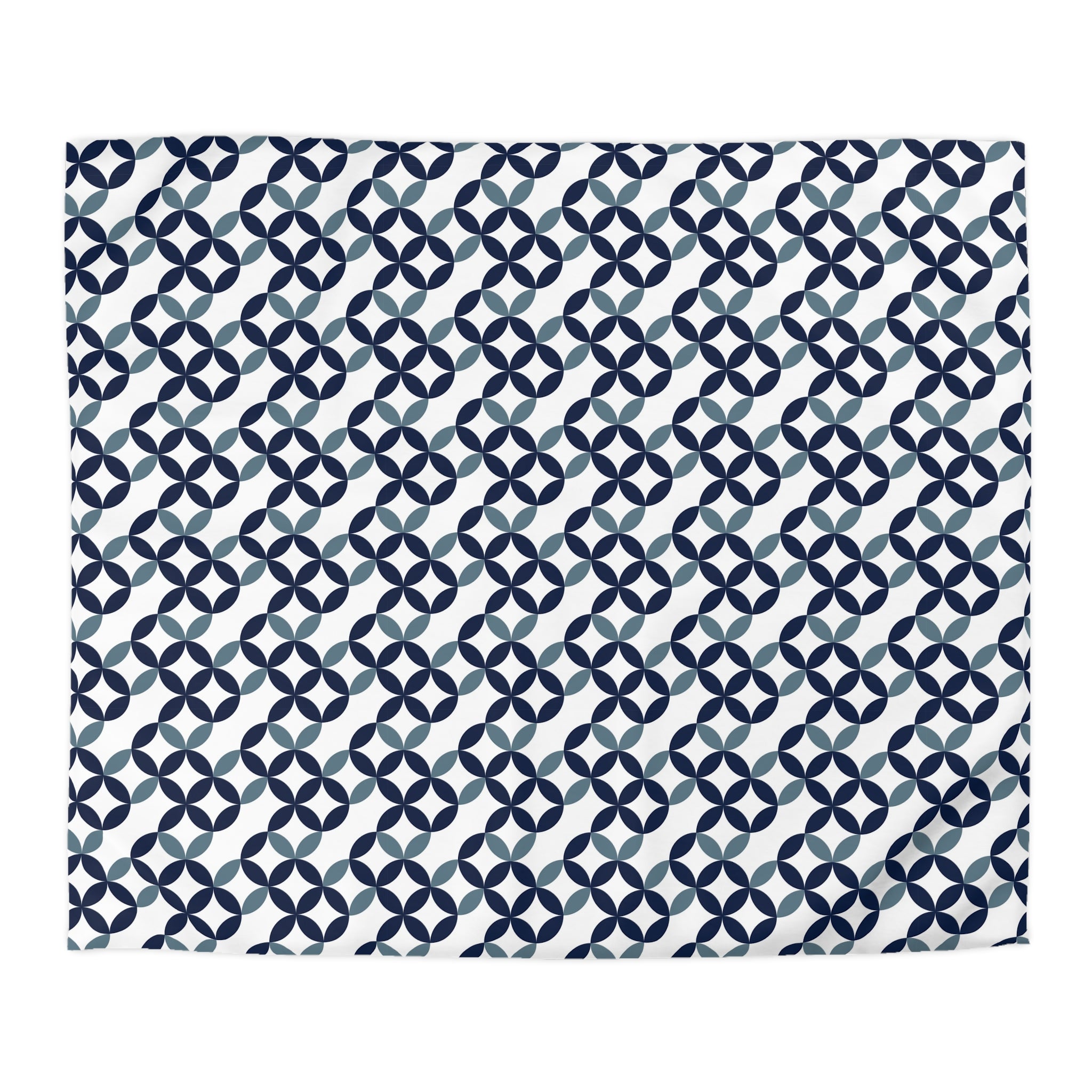 a repeating pattern of blue and white circles on a white background.