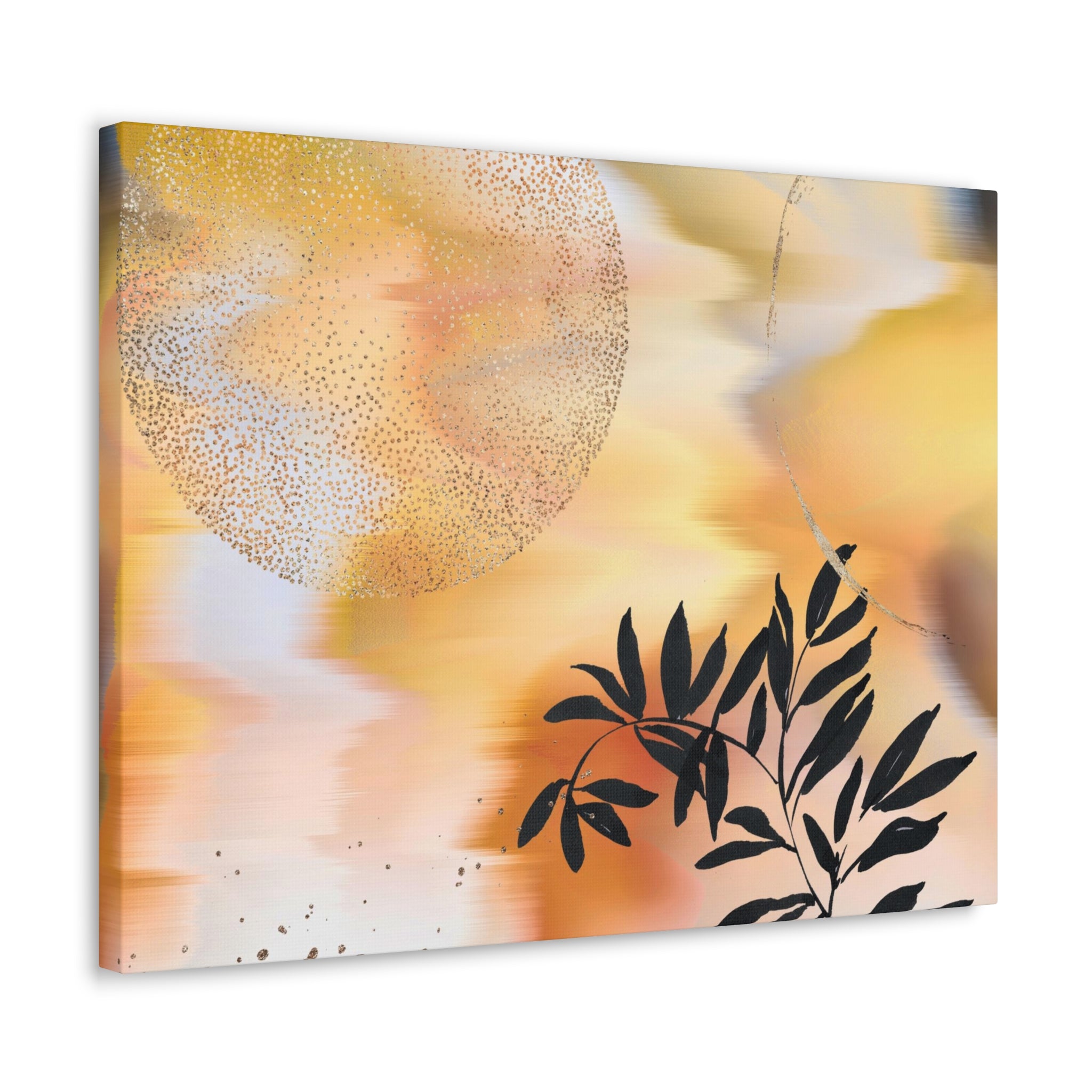 Abstract Canvas Wall Art | Yellow Orange Black Ombre Floral