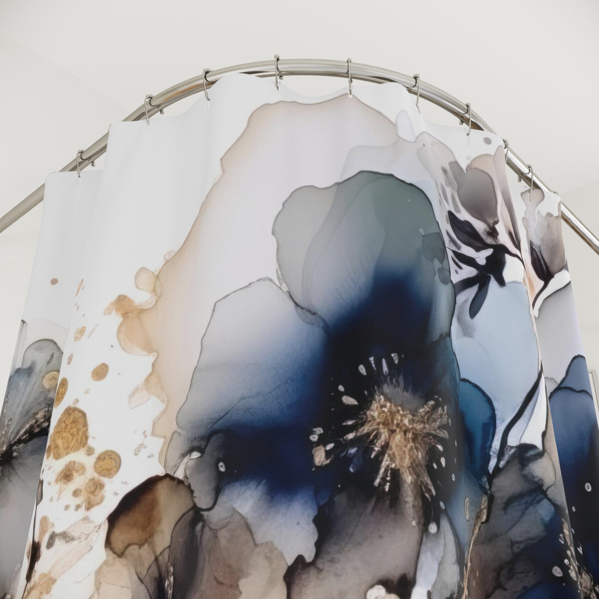 Abstract Floral Shower Curtain | Navy Blue, Beige Ombre