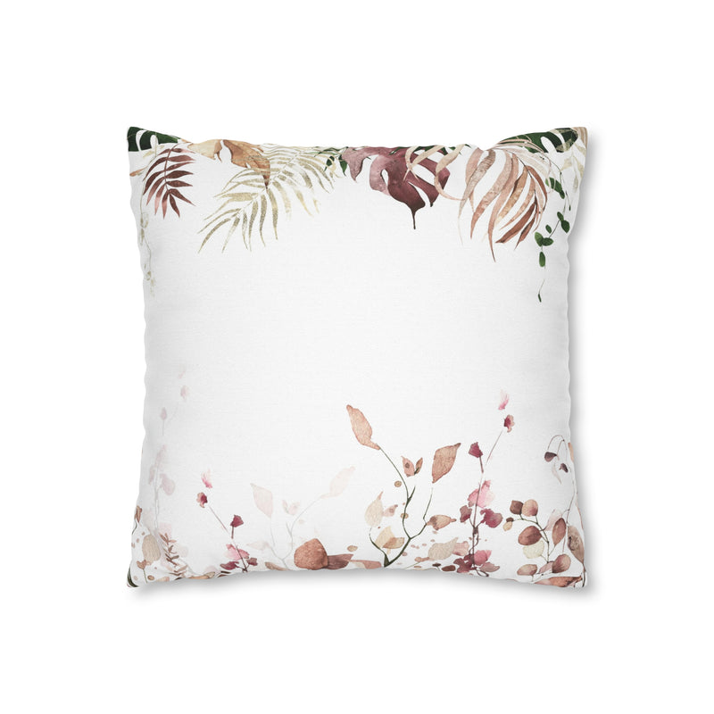 Floral Pillow Cover | White Beige Monstera Leaves