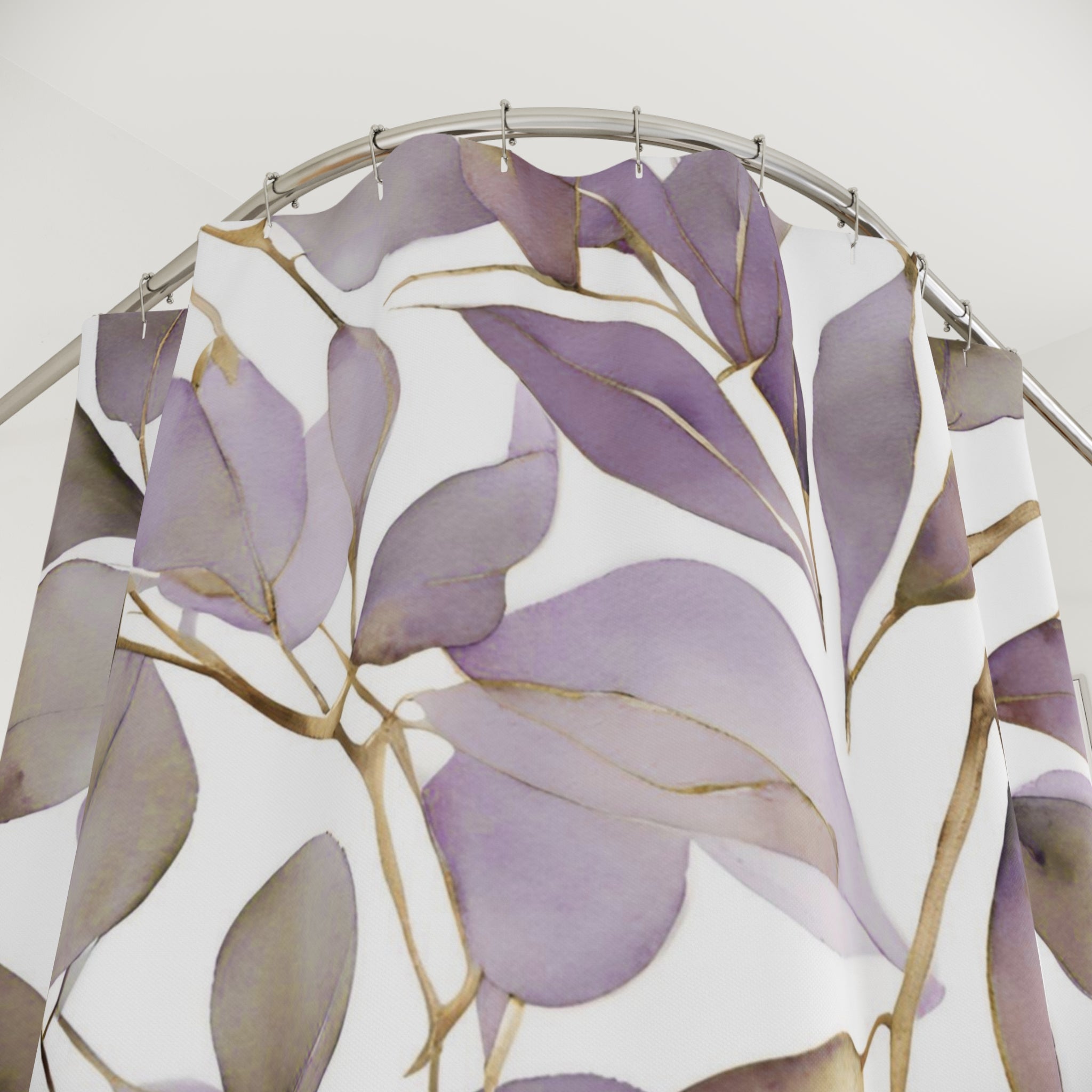 Floral Shower Curtain | Lavender Purple Beige White Leaves