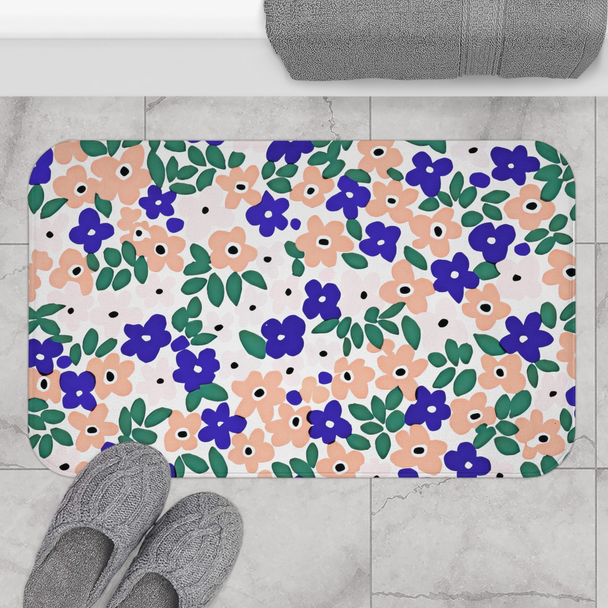 Boho Bath, Kitchen Mat | Blue, Green, Blush Beige Pink Cute