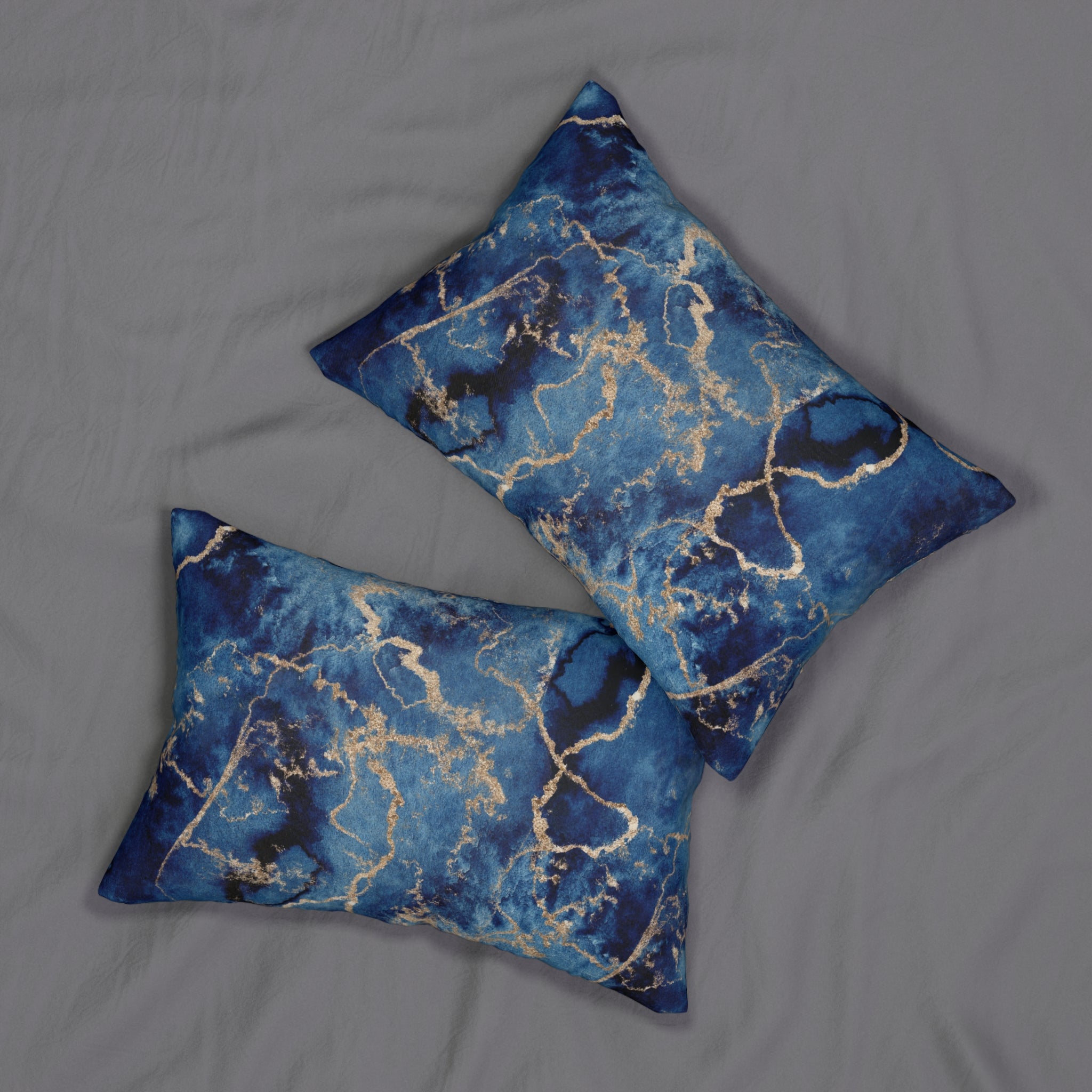 Abstract Lumbar Pillow | Navy Blue, Muted Gold Beige Watercolor